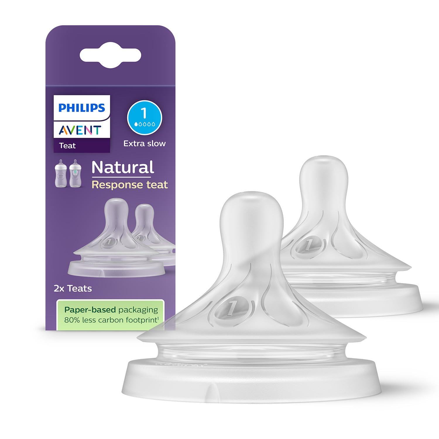 Philips Avent Natural Response Bottle Teat - 2 x Baby Bottle Flow 1 Teats for Newborn Babies, 0 Months, BPA Free (Model SCY961/02)