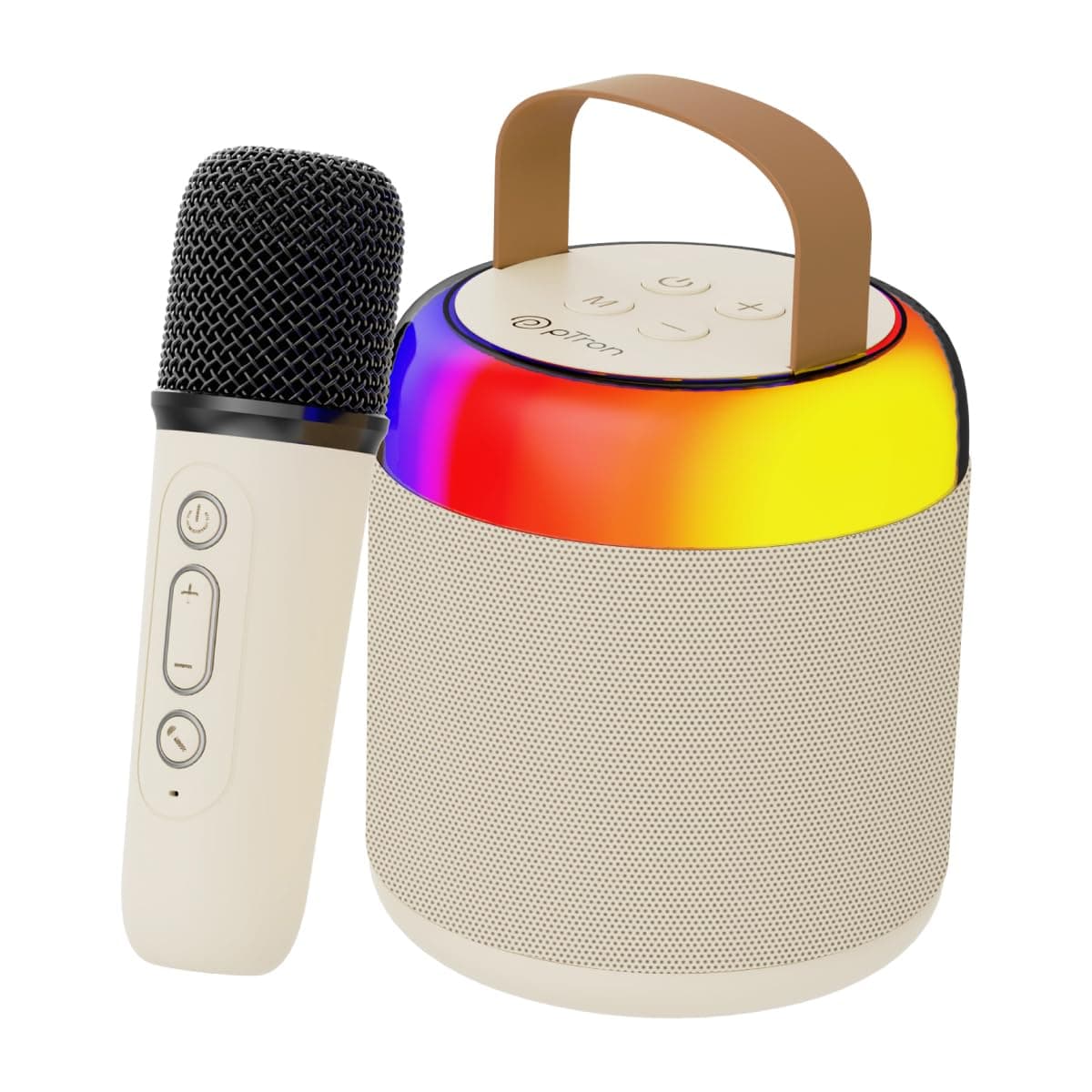 pTron Newly Launched Fusion Bliss 16W Bluetooth Speaker with Wireless Karaoke Mic, 6H Playtime, Vibrant RGB Lights, Voice Effects,Multi-Play Modes BT5.3/TF Card & Type-C Charging Port (Light Cream)