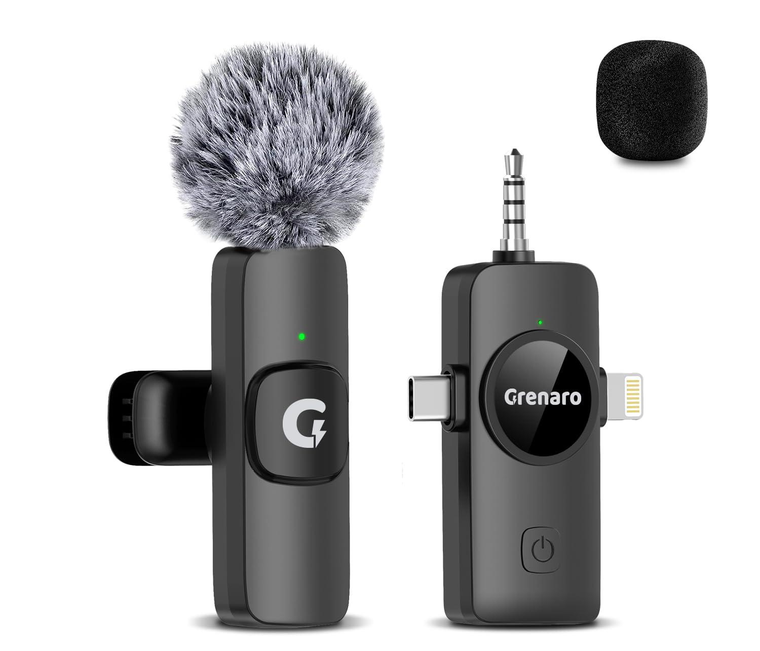 GRENARO Wireless Mic for Youtubers, S11 3 in 1 Wireless Microphone for iPhone/Android/DSLR Camera/USB-C Plug/iPad, Noise Cancellation Mic for Youtubers, Video Recording, 50M Range (Single Channel)