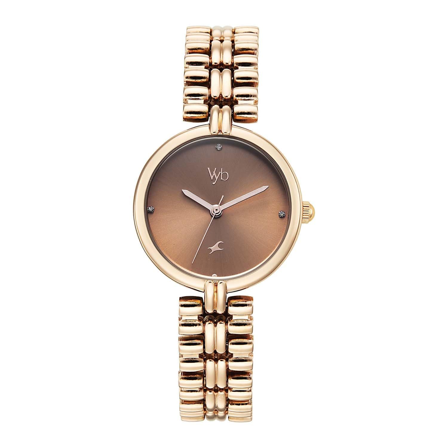 Fastrack Vyb Charmer with Quartz Analog Brown Dial Rose Gold Alloy Strap Watch for Women - FV60138WM01W