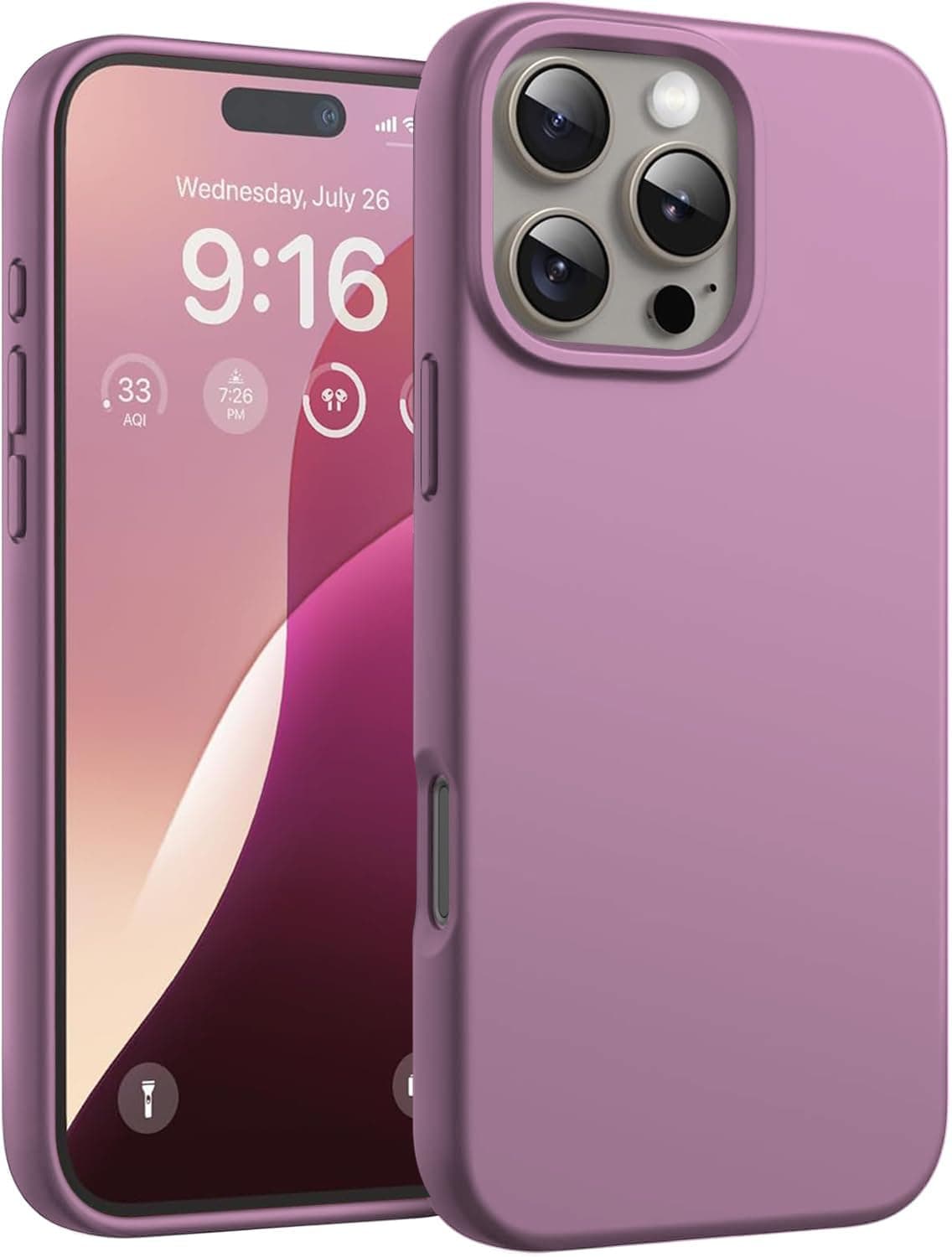 DIZORO Compatible for iPhone 16 Pro Max Case Slim Case Liquid Silicone 3 Layers Full Covered Soft Gel Rubber Phone Case Protective Cover 6.9 Inch - Lilac.