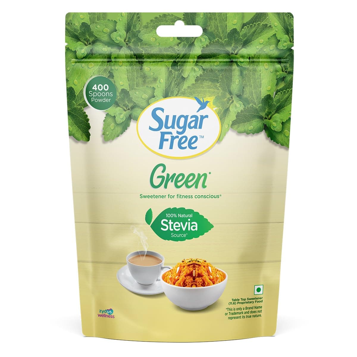 Sugar Free Green Stevia Pouch 400 g |100% Plant based Natural Sweetener | Equivalent to Sweetness from 1Kg Sugar | 100% Natural Stevia leaves| Sweet like Sugar but with zero calories
