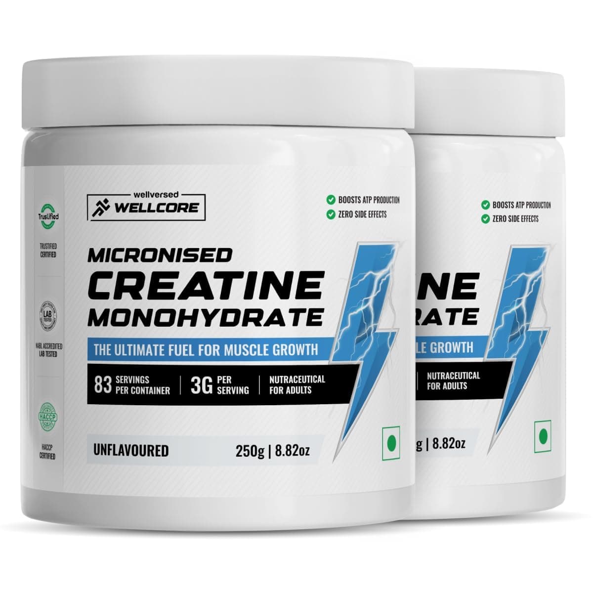 Wellcore Pure Micronised Creatine Powder (83 Servings, Unflavoured) For Enhanced Muscle Strength With Rapid Absorption | Creatine Monohydrate | Wellcore Creatine Flavoured - 250g (Pack Of 2)