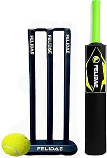 FELIDAE (Size – 3) PRO KidsZone Heavy Grade Strong Plastic Cricket Bat with Wicket Set & 1 Tennis Ball for Kids (Size 3, Age 6-10 Year Old Kids), Strong Plastic (Green)