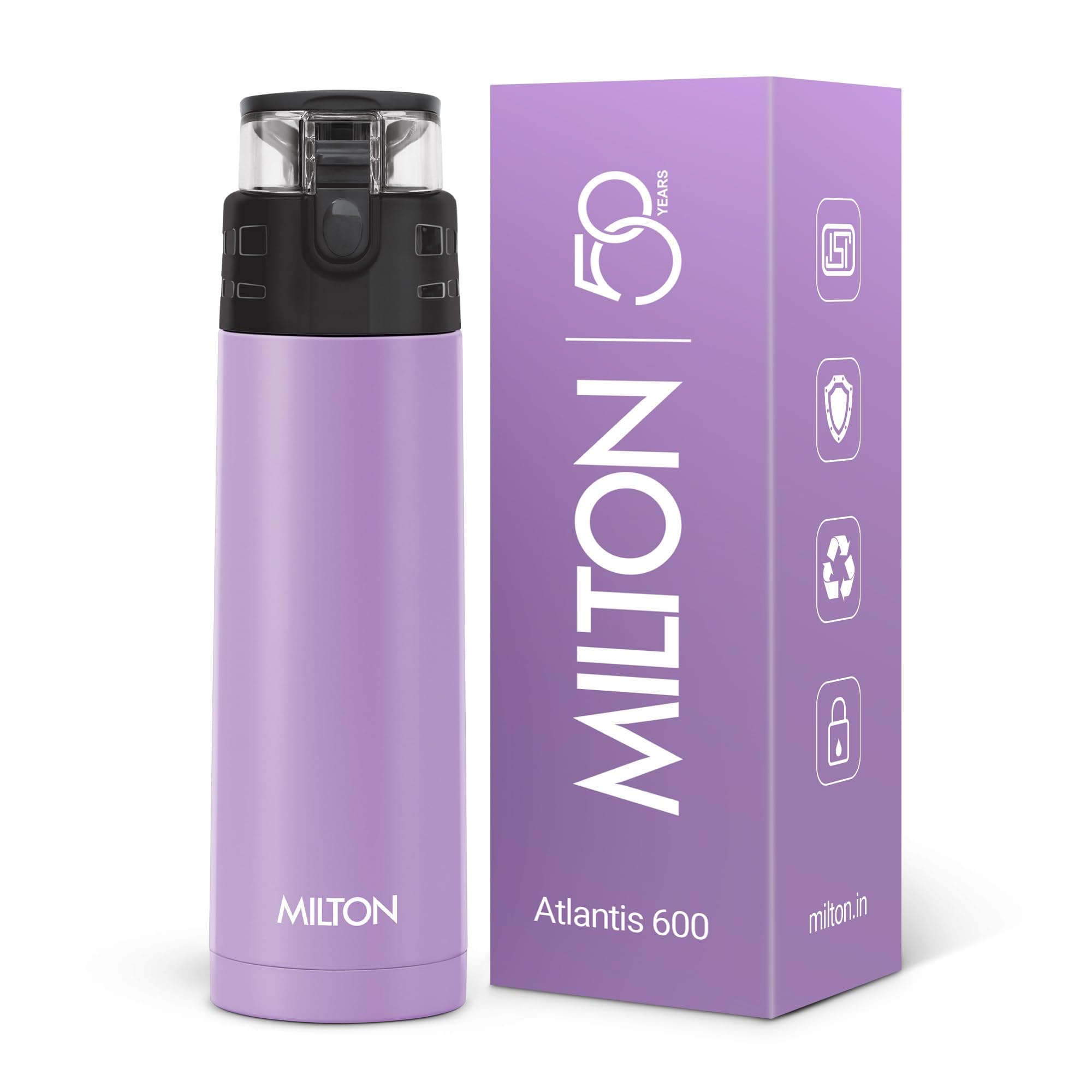 Milton Atlantis 600 Thermosteel Water Bottle 500 ml, 24 Hr Hot and Cold I Leak Proof Lid, ISI Certified I Vacuum Insulated I for Office, Gym, School I Purple