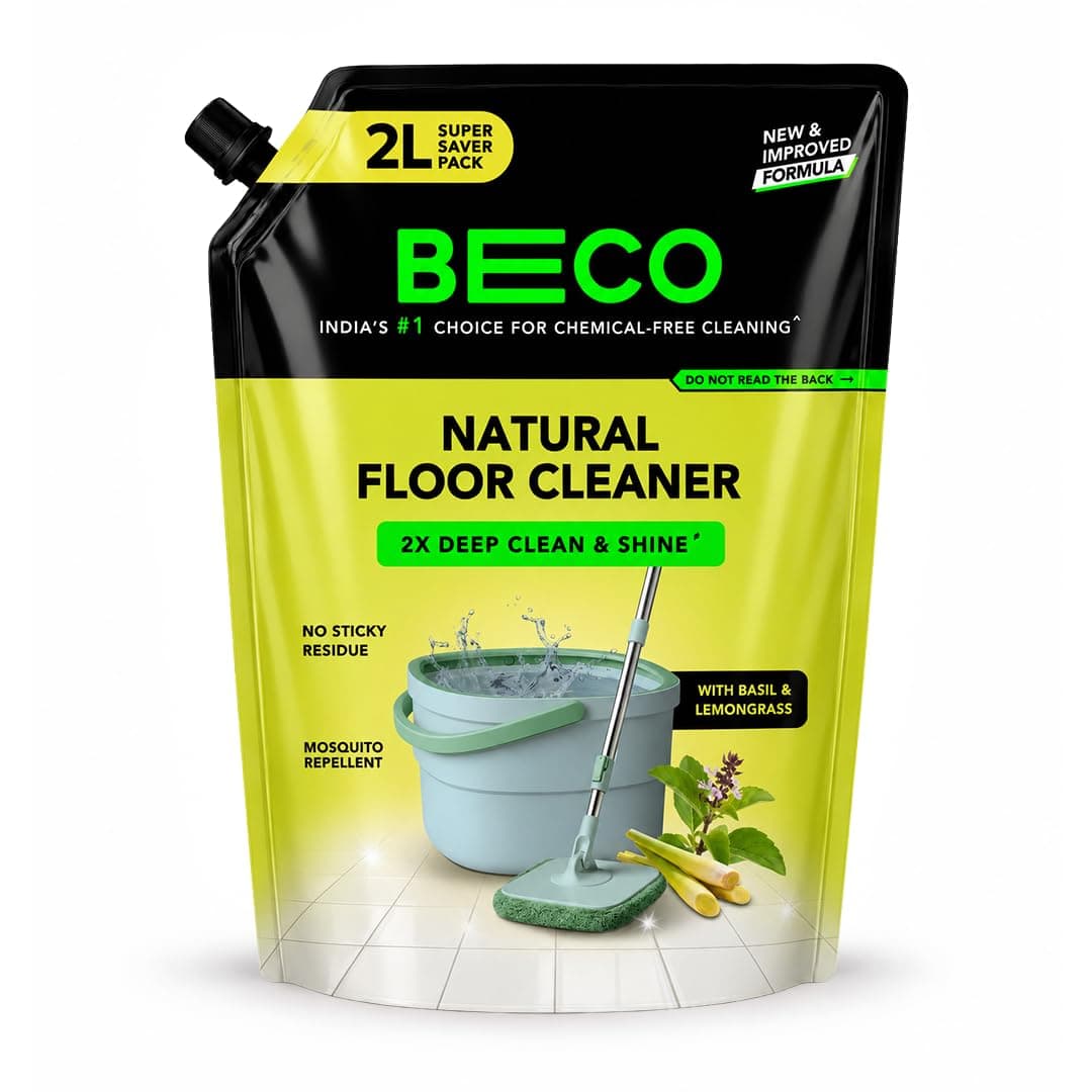 Beco Natural Surface & Floor Cleaning Liquid | 2L Refill Pack | Non Toxic Germ Kill Formula | Lemongrass & Basil Freshness |Safer than Phenyl| Kids Safe, Pet Friendly Floor Cleaner Liquid