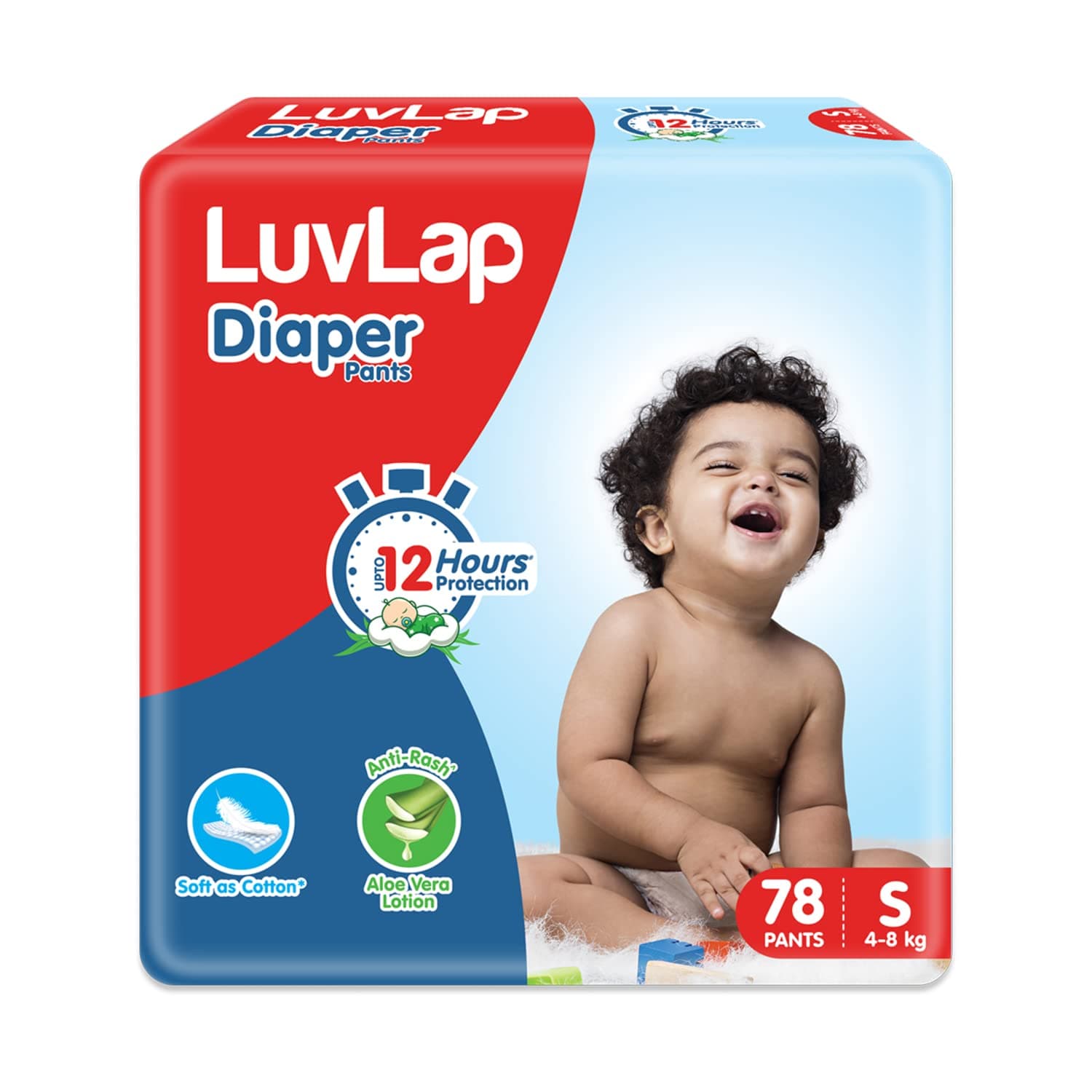 LuvLap Baby Diaper Pants S Size (Small), with Aloe Vera Lotion for rash protection, Pack of 78 Count, with upto 12Hr protection For babies of 4 to 8Kg