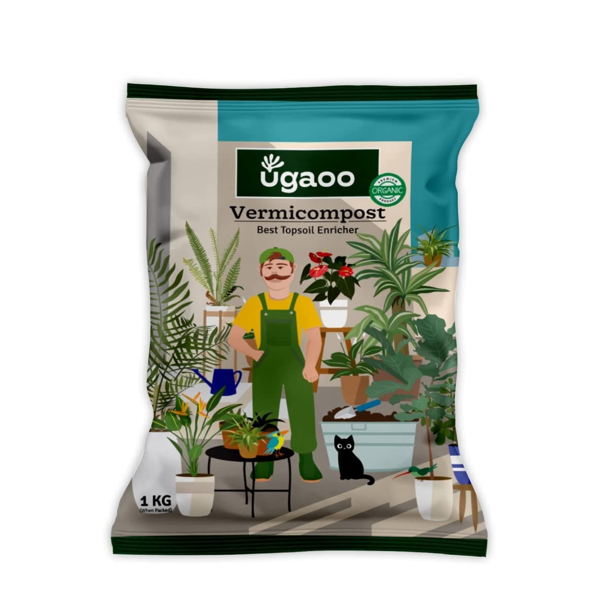 Ugaoo Organic Vermicompost for Plants 1 Kg | Pure Earthworm Compost Manure Rich in NPK & Micronutrients | Natural Plant Food for Indoor, Outdoor Flowering & Home Garden | Sterilized and Odour-Free