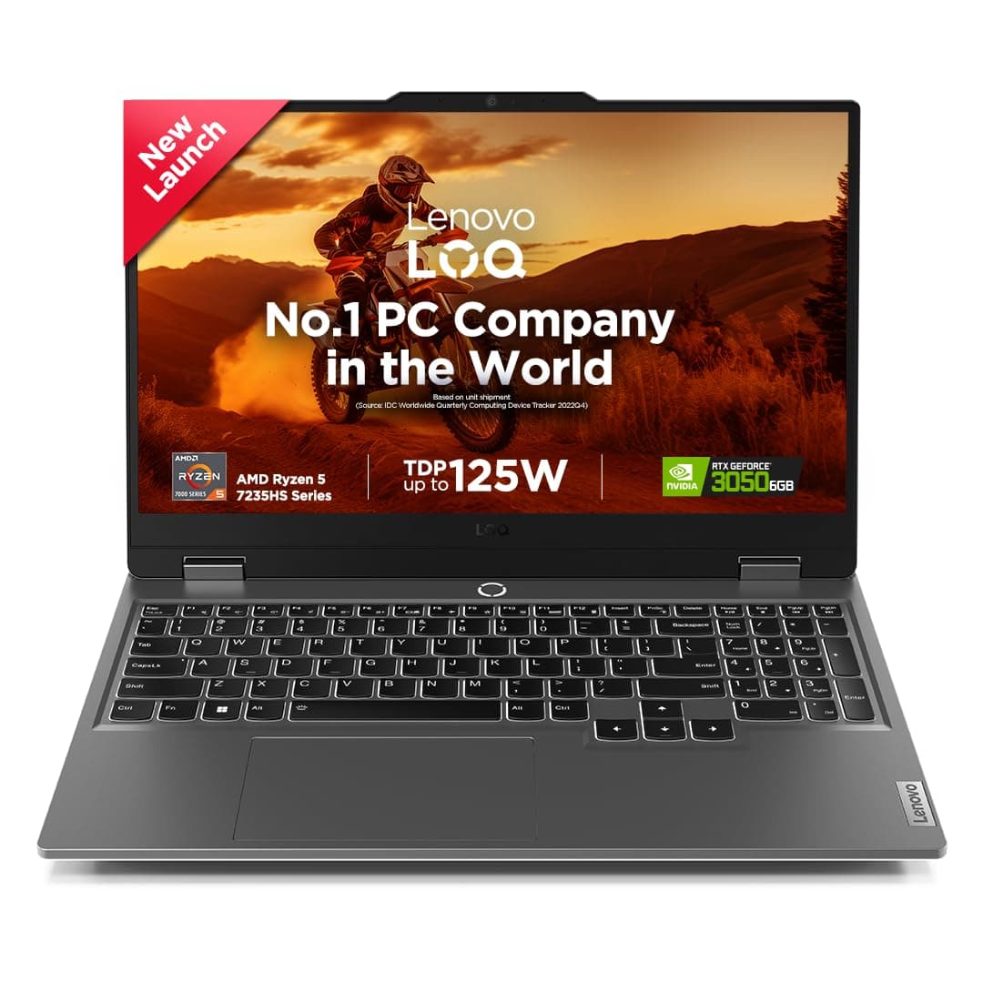 Lenovo LOQ AMD Ryzen 5 7235HS| NVIDIA RTX 3050 6GB (24GB RAM/512GB SSD/144Hz Refresh Rate/15.6" (39.6cm)/Windows 11/Office Home 2024/3 Mon. Game Pass/Grey/2.4Kg), 83JC00K1IN AI Gaming Laptop