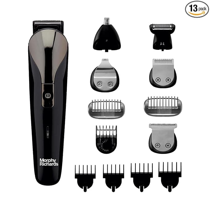 Morphy Richards Kingsman Pro 12-In-1 Grooming Kit For Men| Rechargeable All In One Men Trimmer|5 Face Nose Ear Hair Blades| Nose&Ear Trimmers| Private Part Shaving Body GroomersI2-Yr Warranty,Black
