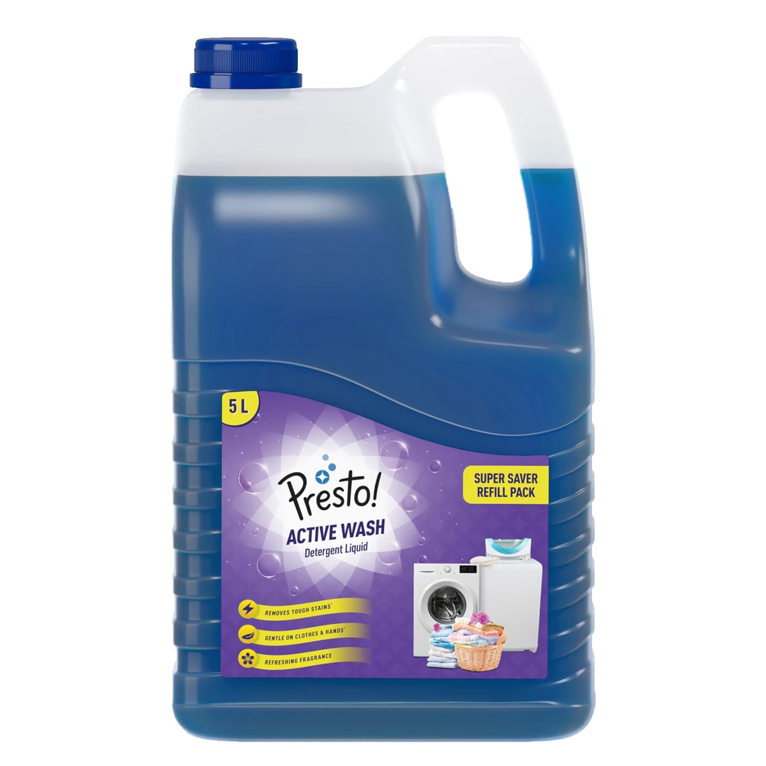 Amazon Brand - Presto! Active Wash Detergent Liquid | Tough on Stains| Gentle on Fabrics | Colour-Safe (5L)