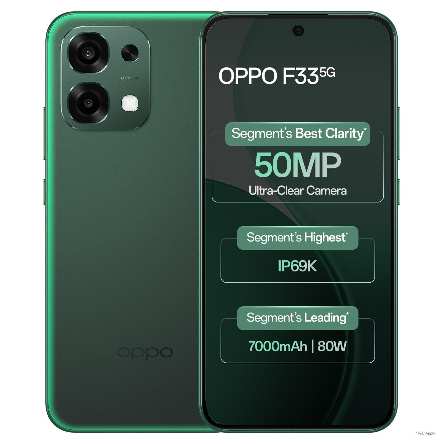 Oppo F33 5G Smartphone (6GB RAM, 128GB Storage, Forest Green) |50MP AI Camera |7000mAh Long Battery |45W Fast Charging-with No Cost EMI/Bank Offers