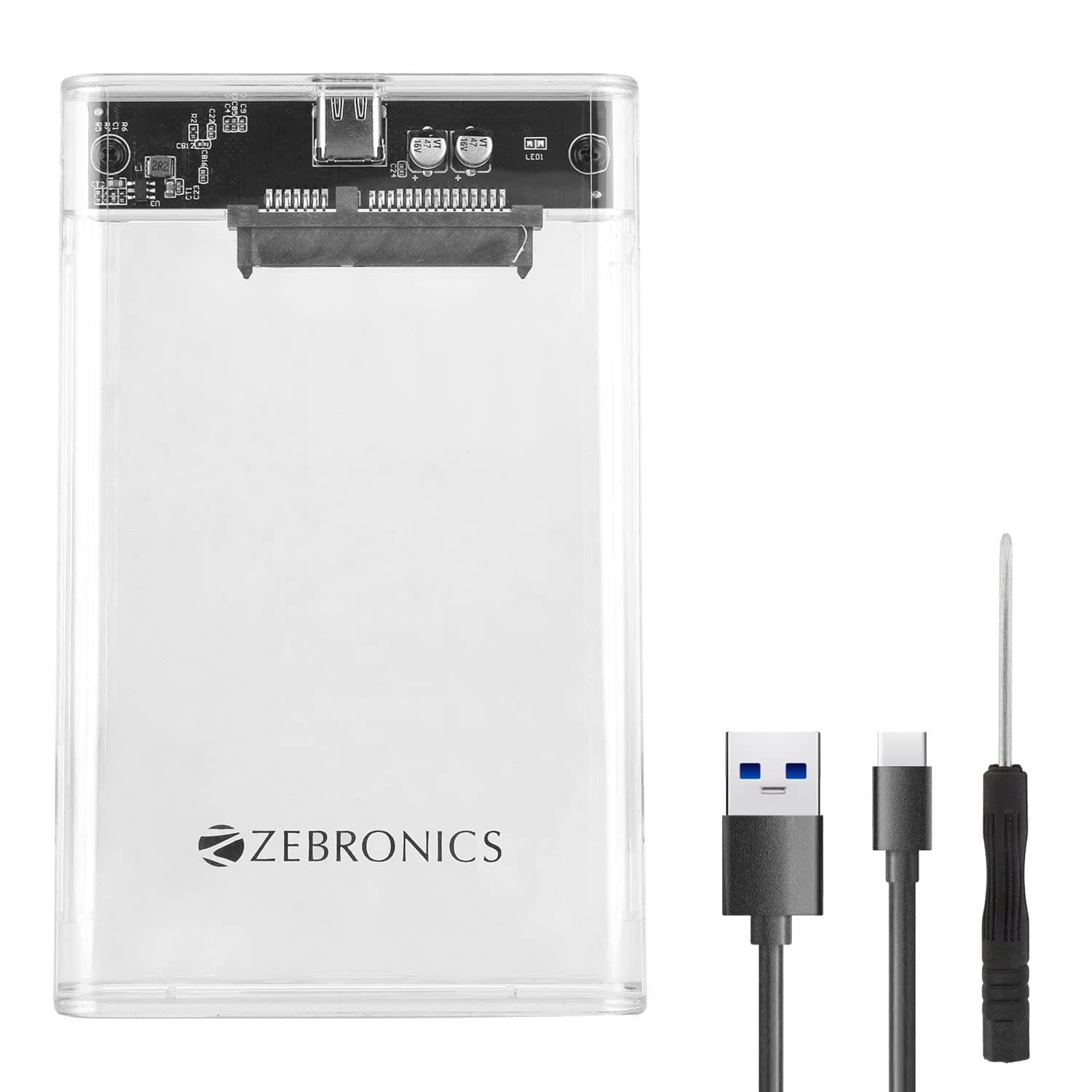 ZEBRONICS CSH01 2.5 SATA SSD Enclosure with Transparent case, Type C 3.1, Upto 5 gbps* and Upto 4TB Max Storage Capacity.