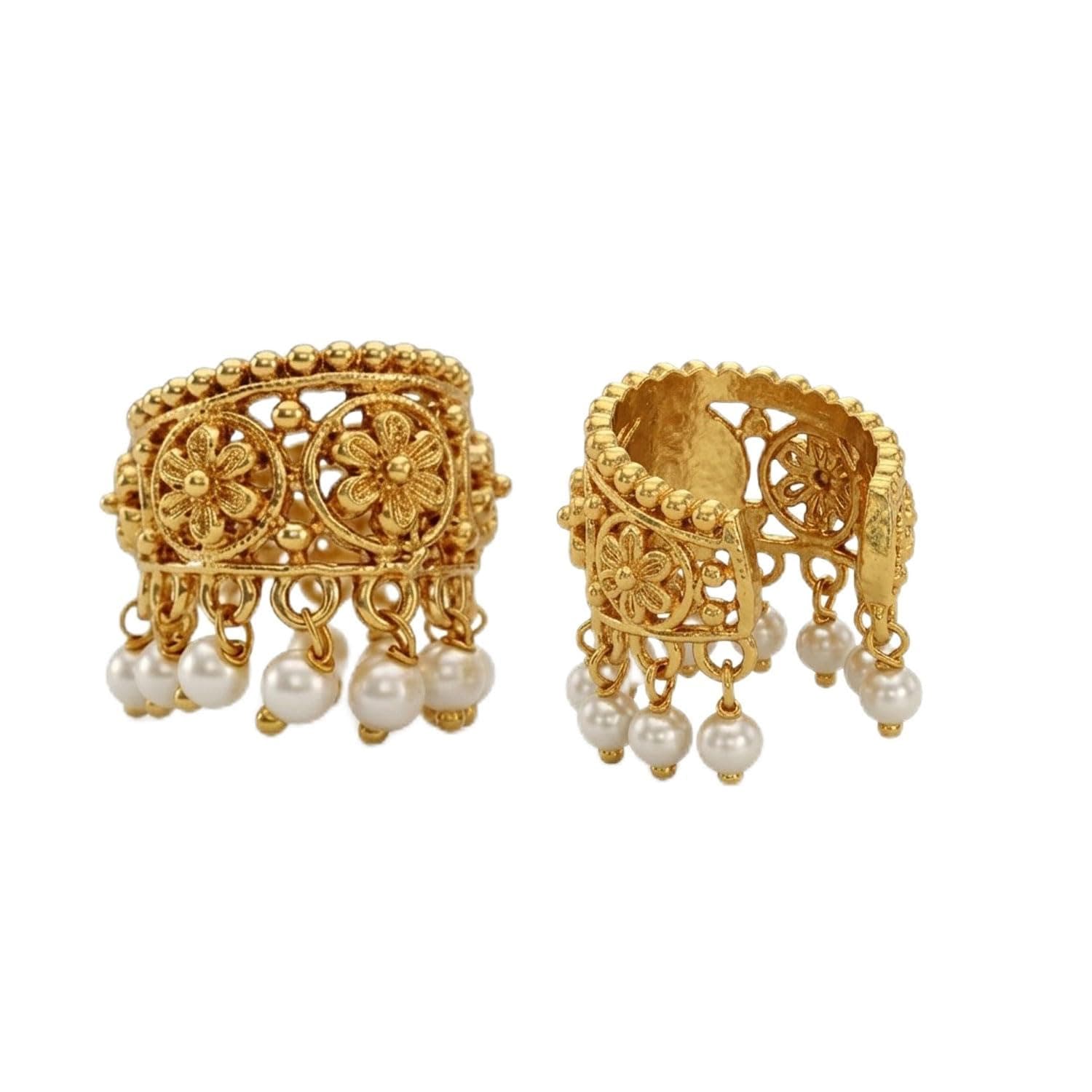 VAMA FASHIONS Traditional 18K Gold Plated South Indian Bugadi Bigadi Ear Cuff Earrings Temple Jewellery Pearl Drop Helix Ear Rings Maharashtrian Jewellery for Women
