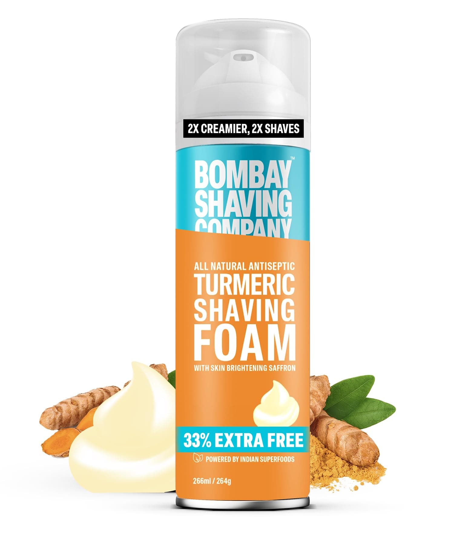 Bombay Shaving Company Turmeric Shaving Foam,266 ml (33% Extra) with Turmeric & Sandalwood