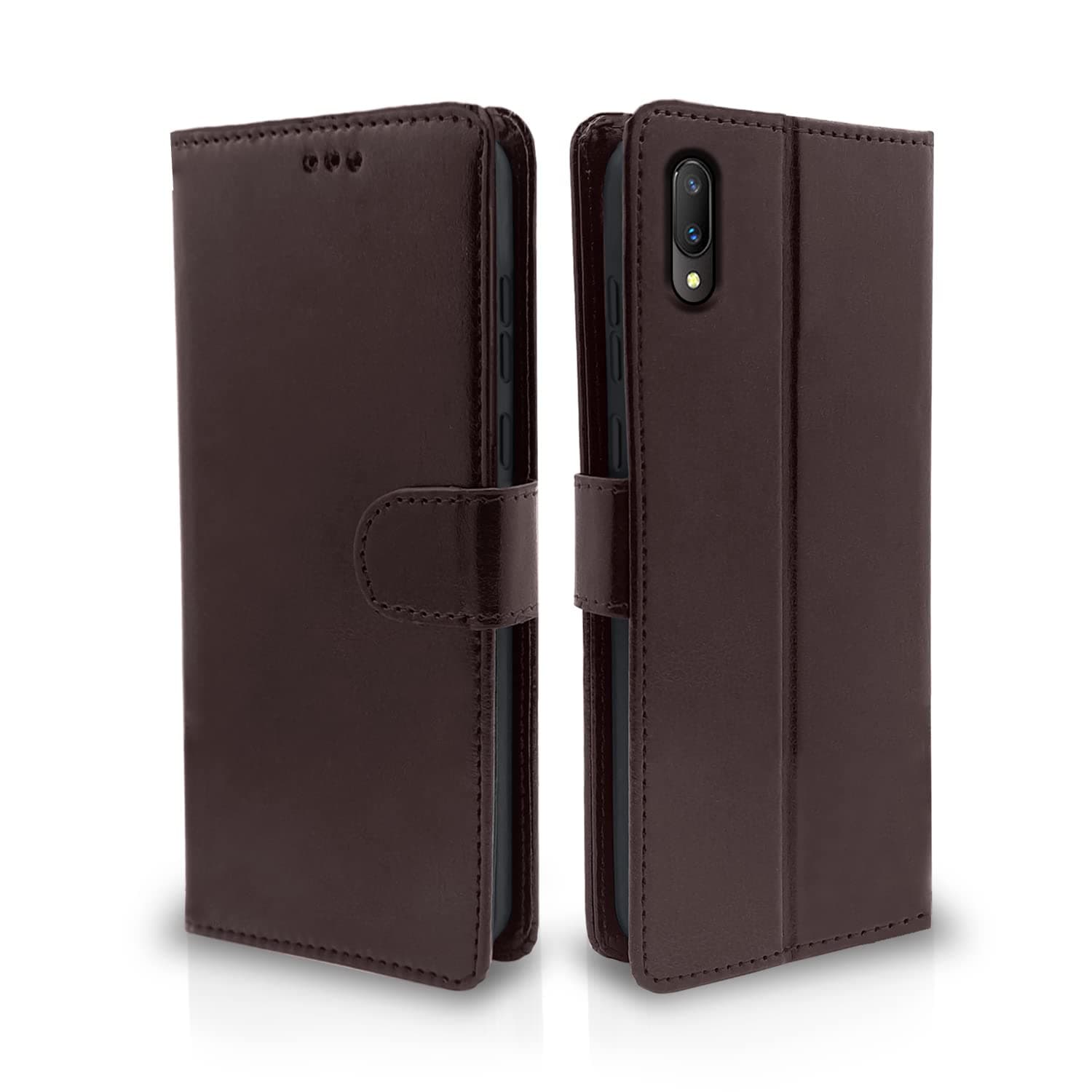 Pikkme Vivo V11 Pro Flip Case Leather Finish | Inside TPU with Card Pockets | Wallet Stand and Shock Proof | Magnetic Closing | Complete Protection Flip Cover for Vivo V11 Pro (Coffee)