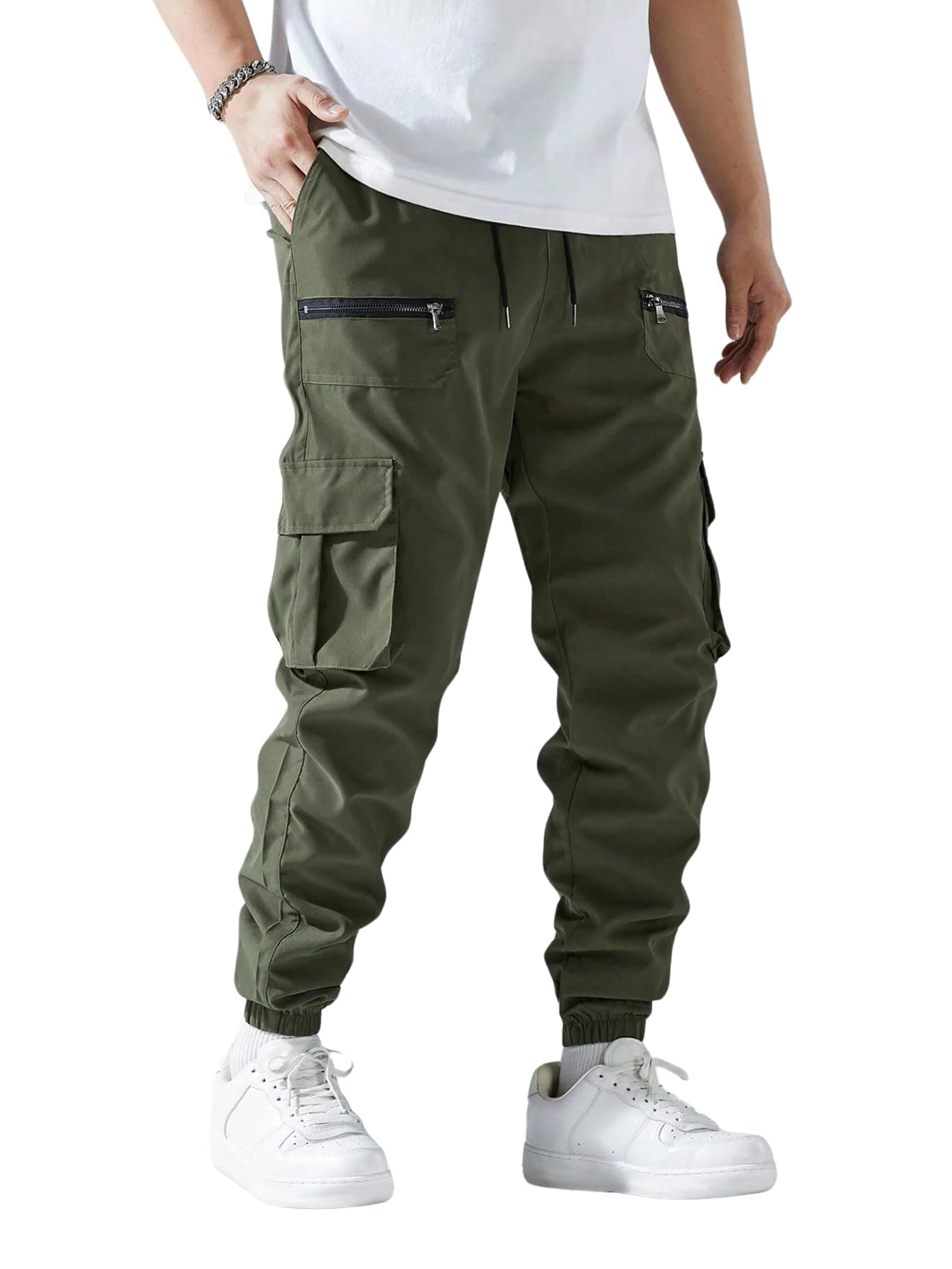 Lymio Cargo for Men | Cotton Cargo Pant | Drawstring Waist Pant (Also Available in Plus Sizes) | Regular Fit High Rise Solid Pants (34-Green-XL)