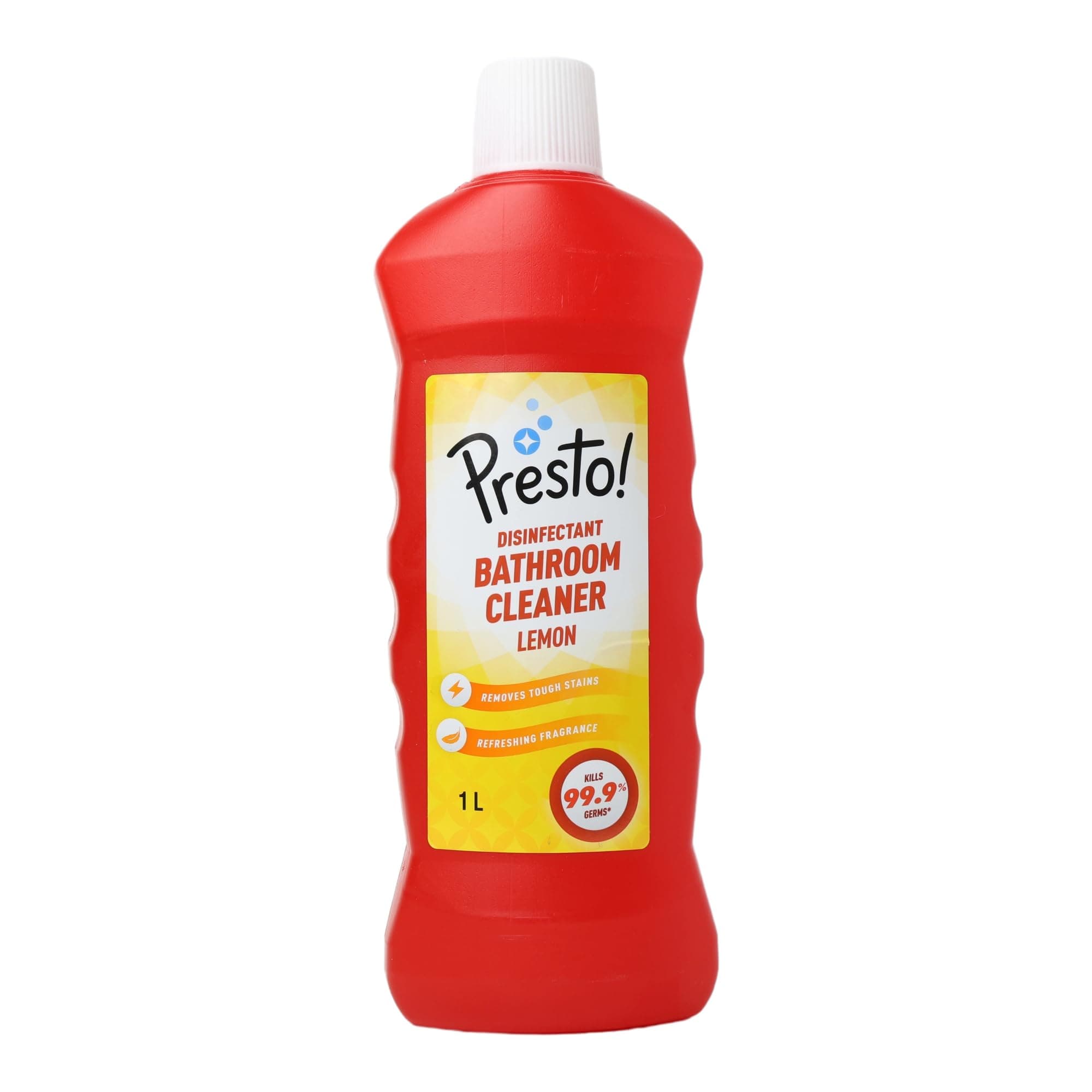 Amazon Brand - Presto! Disinfectant Bathroom Cleaner Liquid | Lemon | 1 Litre | Pack of 1 | Kills 99.99% of Germs | Suitable for Bathroom Floors, Slabs, Tiles, Sinks, Taps