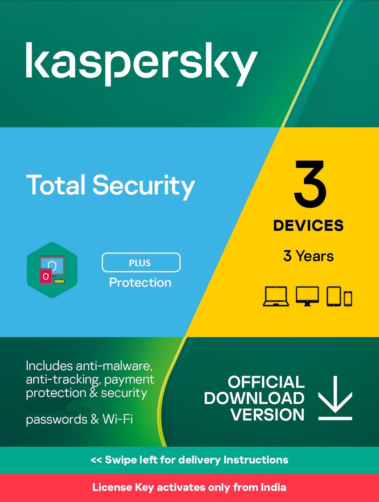 Kaspersky | Total Security | 3 Devices | 3 Years | Email Delivery in 1 Hour - No CD
