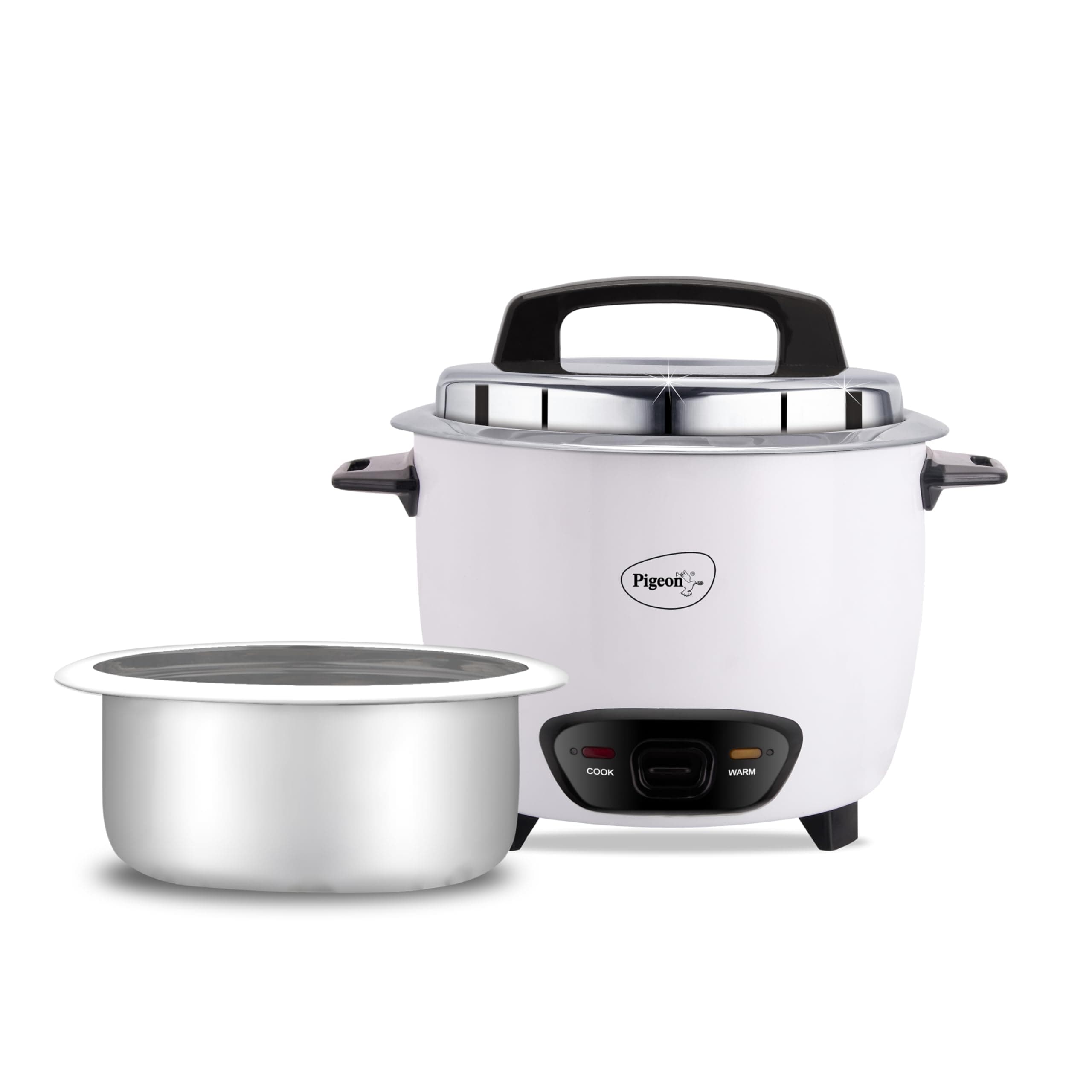 Pigeon by Stovekraft Joy Rice Cooker with Single pot, 1 litres. (White) | Toughened Glass Lid | 400 Watts | Aluminium Cooking Pot | Measuring Cup| Spatula | Energy Efficient Cooking
