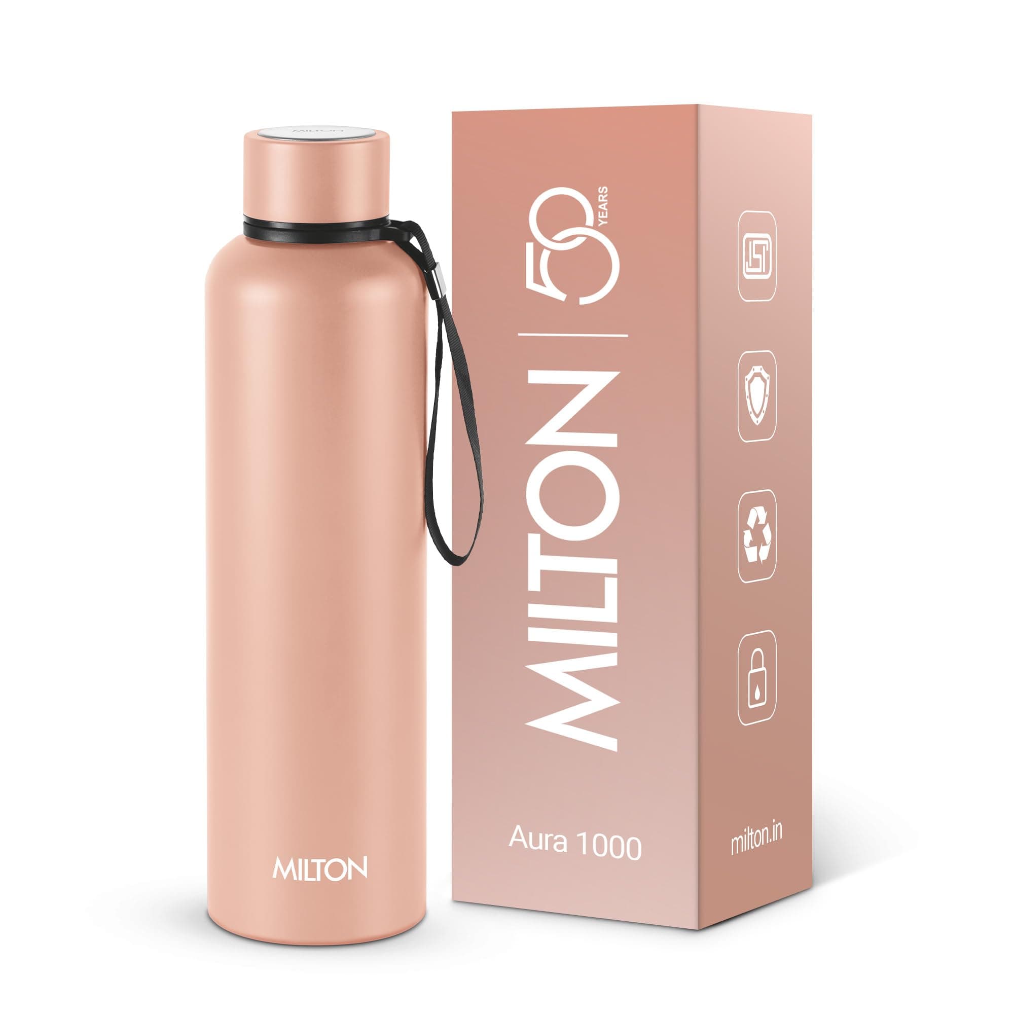 Milton Aura 1000 Thermosteel Water Bottle, 24 Hr Hot and Cold I Leak Proof Lid, ISI Certified I Vacuum Insulated I for Office, Gym, School I Beige