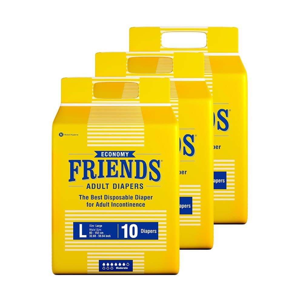 Friends Economy Adult Diaper L Size Tape | 30 Count (Large) | Waist 32.68 – 59.84 inch | Unisex | Leakproof | Long Protection hours |Wetness Indicator | Odour Lock & Anti-Bacterial Absorbent Core