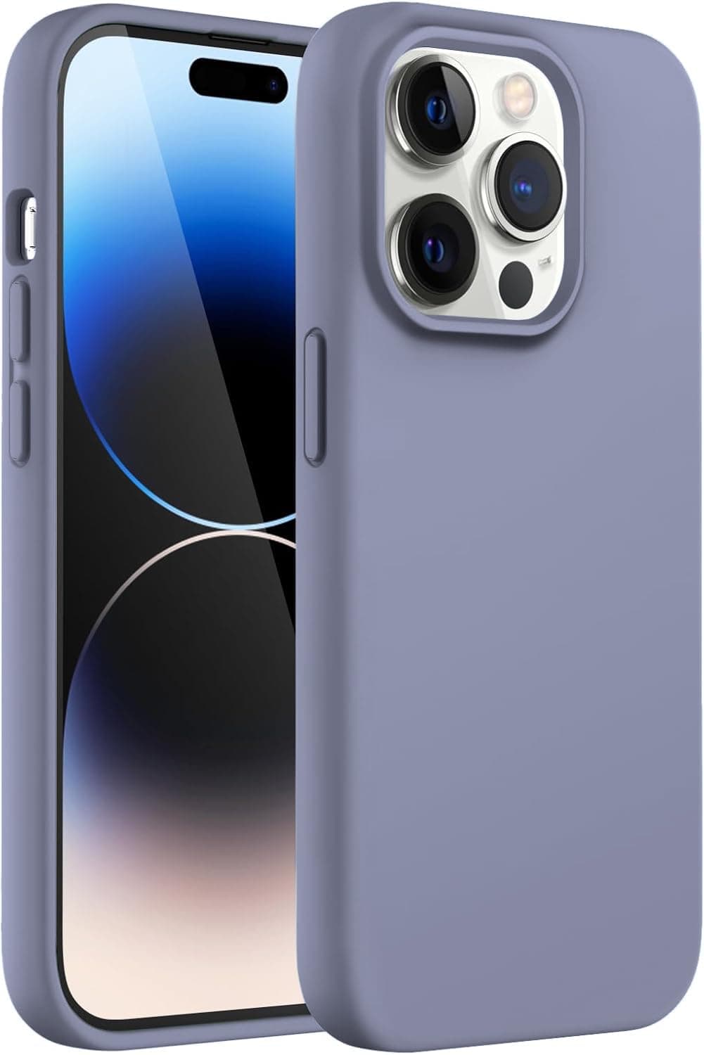 DIZORO Liquid Silicone Compatible for iPhone 14 Pro Case Gel Rubber with Microfiber Lining Non-Slip Full Body Protective Shockproof Back Cover (Lavender Grey, 6.1 inch)