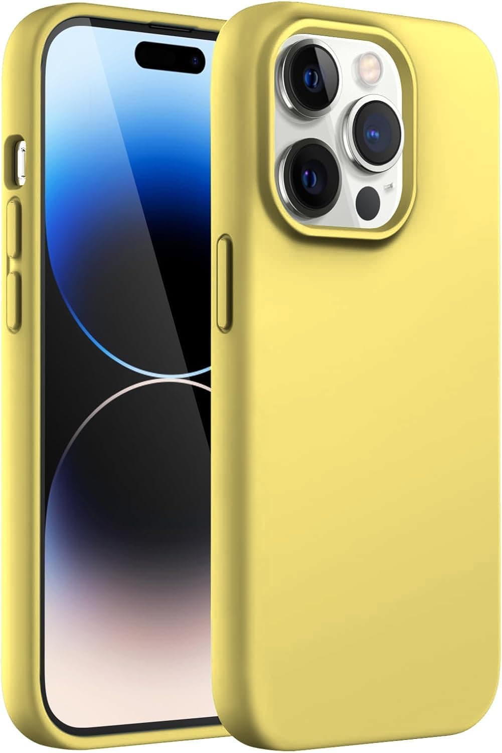 DIZORO Liquid Silicone Compatible for iPhone 14 Pro Case Gel Rubber with Microfiber Lining Non-Slip Full Body Protective Shockproof Back Cover (Yellow, 6.1 inch)