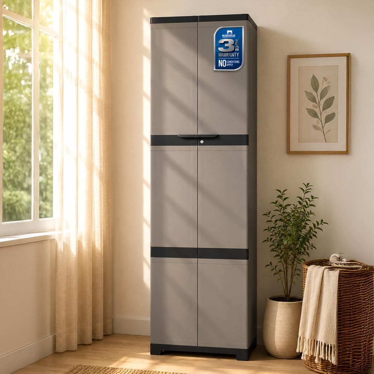 Nilkamal Freedom Mini Medium (FML) Plastic Cabinet for Storage| Space & Clothes Organizer| Shelves| Cupboard| Almari| Wardrobe| Living Room|Multipurpose for Home Kitchen & Office (Grey/Charcoal Grey)