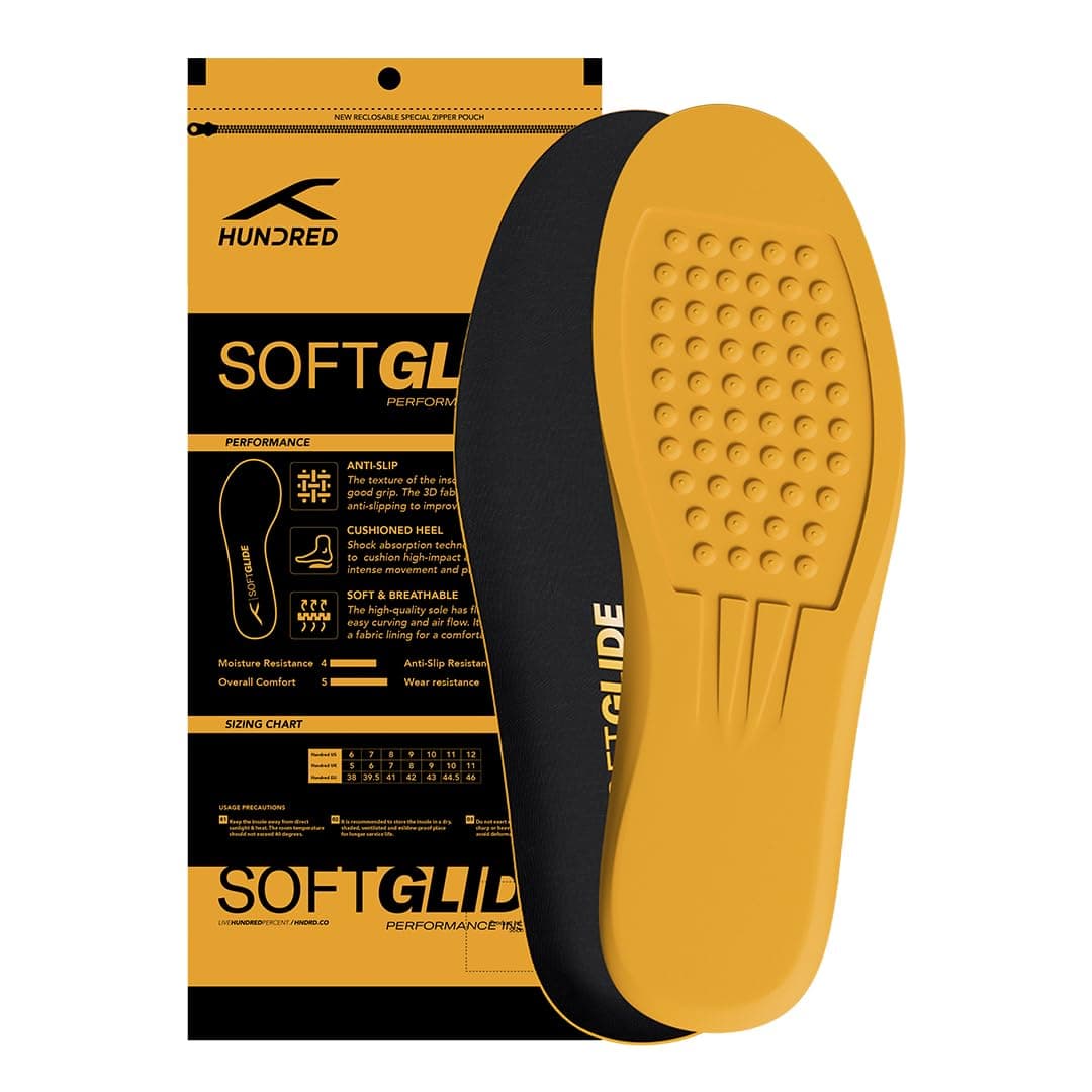 Hundred Soft Glide Performance Insoles | Plush Cushioning | Anti-Slip | Soft & Breathable | Personalized Comfort for Any Shoe | Unisex | 1 Pair (Black/UK 8)