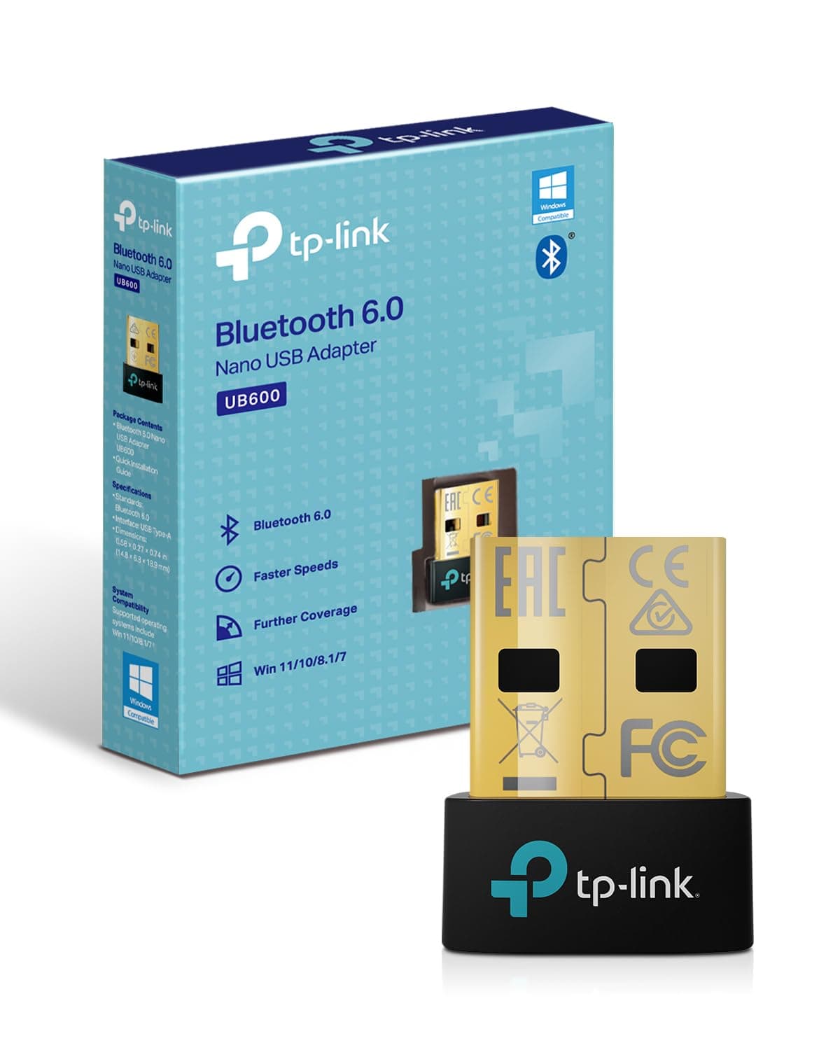TP-Link UB600 USB Bluetooth 6.0 Adapter for Desktop & Laptop PCs, Nano Wireless Bluetooth Receiver, Supports Windows 11/10/8.1/7, Headsets, Speakers, Printers & Controllers