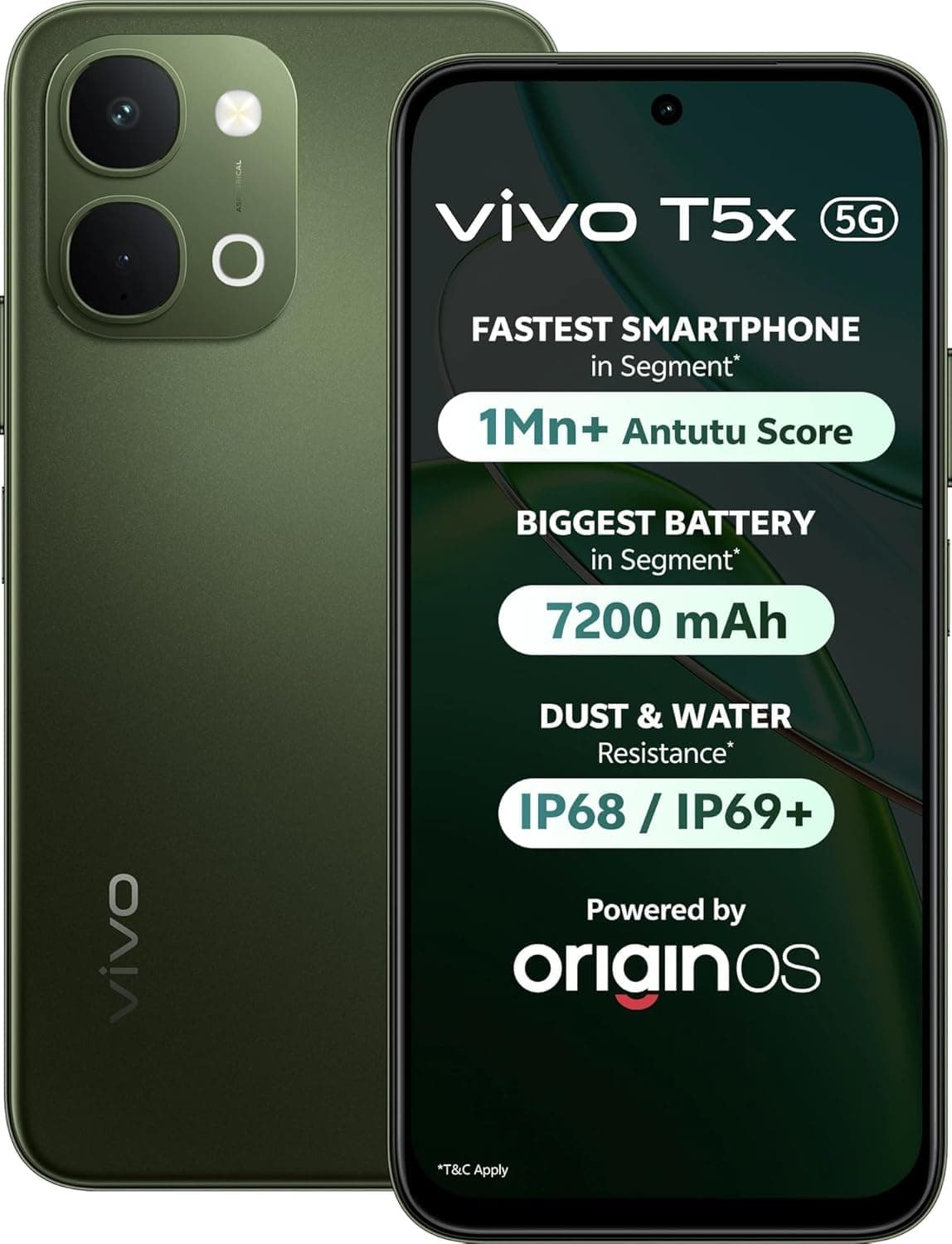 vivo T5x 5G (Cyber Green, 8GB RAM, 256GB Storage) | Dimensity 7400-Turbo | 50MP AI Camera | 7200mAh Battery | 6.76” FHD+ Display