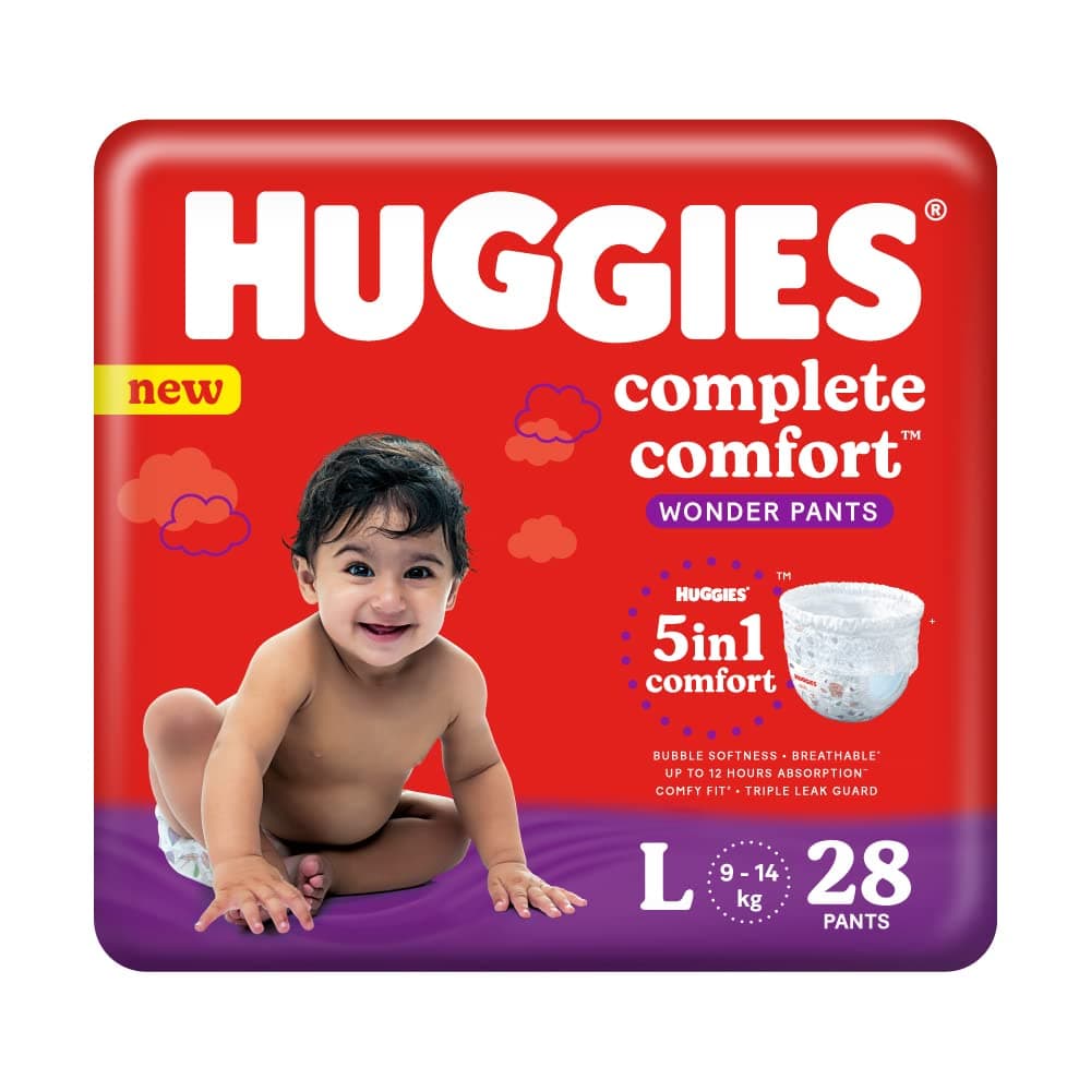 Huggies Complete Comfort Wonder Pants Large (L) Size Baby Diaper Pants, 28 count, with 5 in 1 Comfort