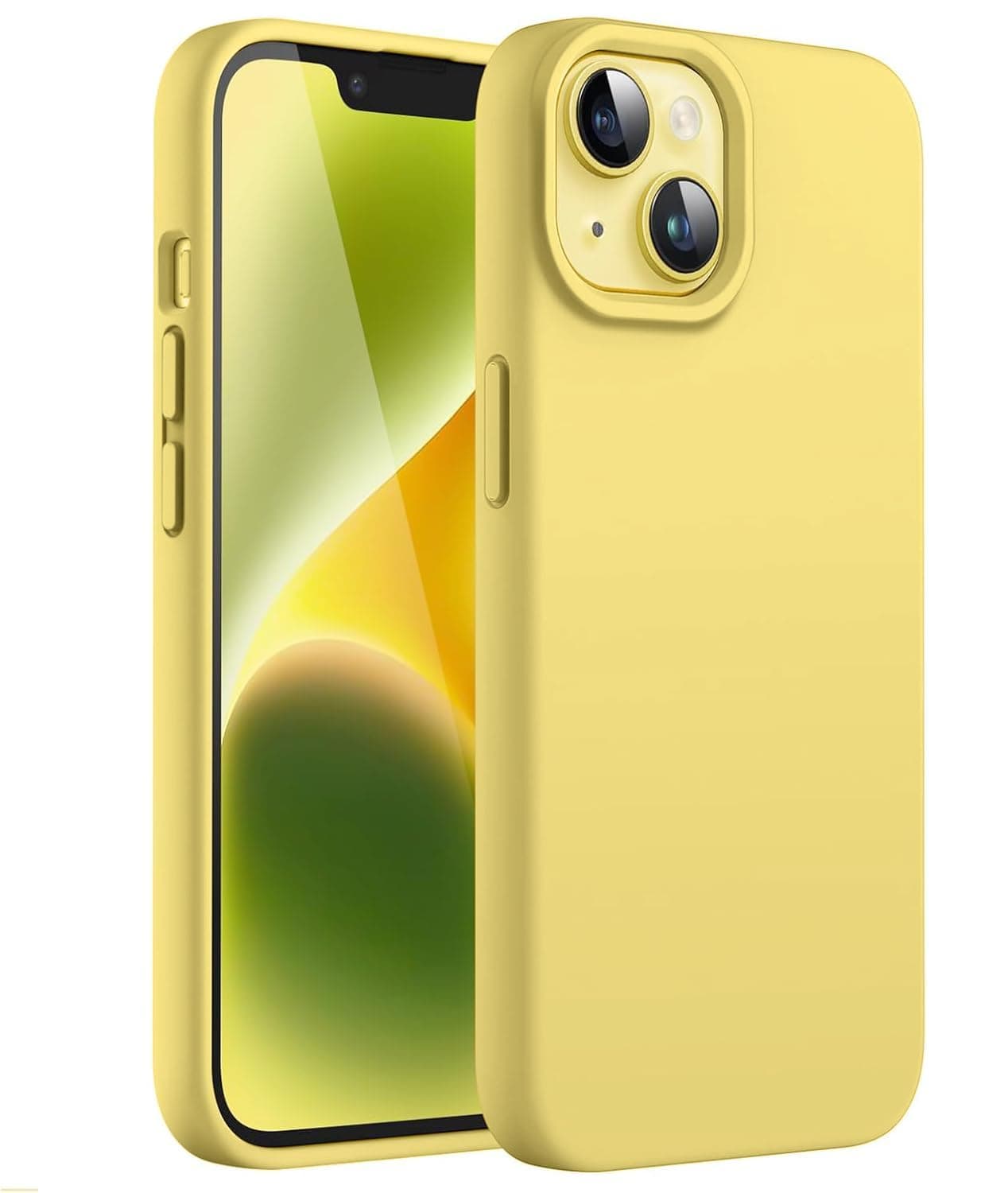 DIZORO® Compatible with iPhone 14 Case, Liquid Silicone Case, Full Body Protective Cover, Shockproof, Slim Phone Case, Anti-Scratch Soft Microfiber Lining, 6.1 inch - (Yellow)