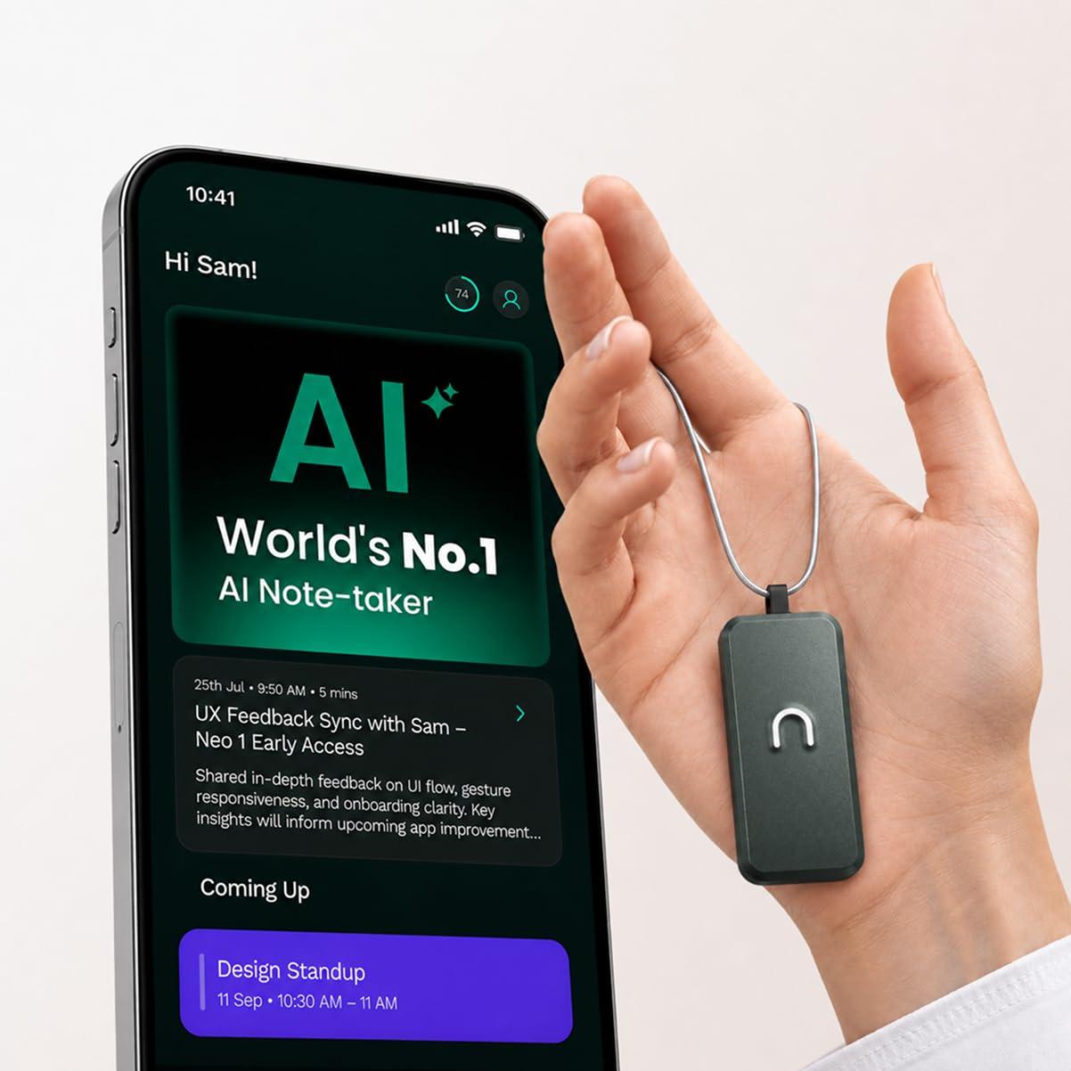 neosapien India's First AI Wearable, Neo 1 - Meeting Notetaker for Offline & in-Person Conversations - Smart Summaries, to-Dos and Reminders (Gunmetal)