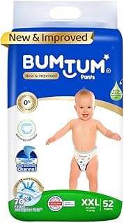 Bumtum Baby Diaper Pants, XXL Size, 52 Count, Double Layer Leakage Protection Infused With Aloe Vera, Cottony Soft High Absorb Technology