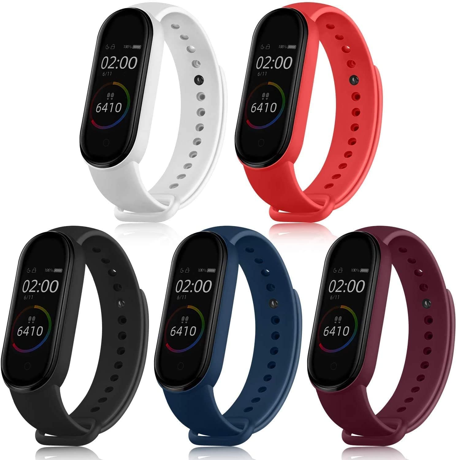 INEFABLE Mi SmartWatch 5 and 6 Straps Original for Mi Watch M5 and M6 Strap Soft Silicone Adjustable Band Strap - Black-Blue-Red-White-Wine (Pack of 5)