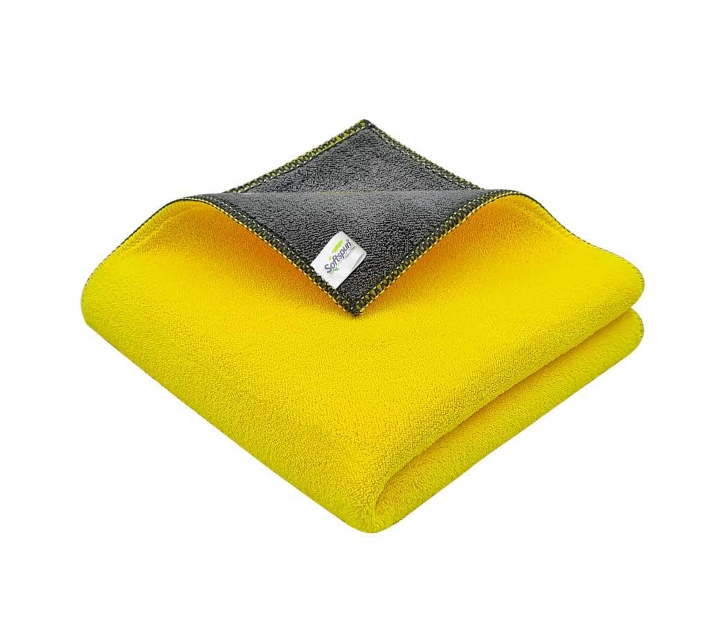 SOFTSPUN 900 GSM, Microfiber Double Layered Cloth 40x40 Cms 1 Pc Yellow, Extra Thick Microfiber Cleaning Cloths Perfect for Home, Kitchen, Furniture and More.