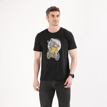 TVS Originals Collection Crew Neck T-Shirt � Bold Street Style, 100% Pure Cotton, Ultra-Soft Comfort, Breathable Anti-Odor Fabric, Skin-Friendly & Long-Lasting Durability for Riders (Racing Black) -M