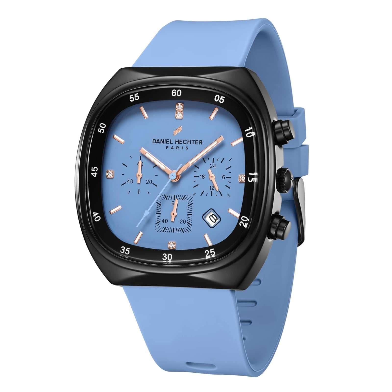 Daniel Hechter Paris Bercy Collection Modern Multi Functional Watch for Men with Square Dial and Silicon Band-DHM1001 (Navy Blue)