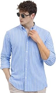 U TURN Men's Casual Printed Striped Stylish Latest Formal Shirt for Men | Cotton Mix 220 GSM