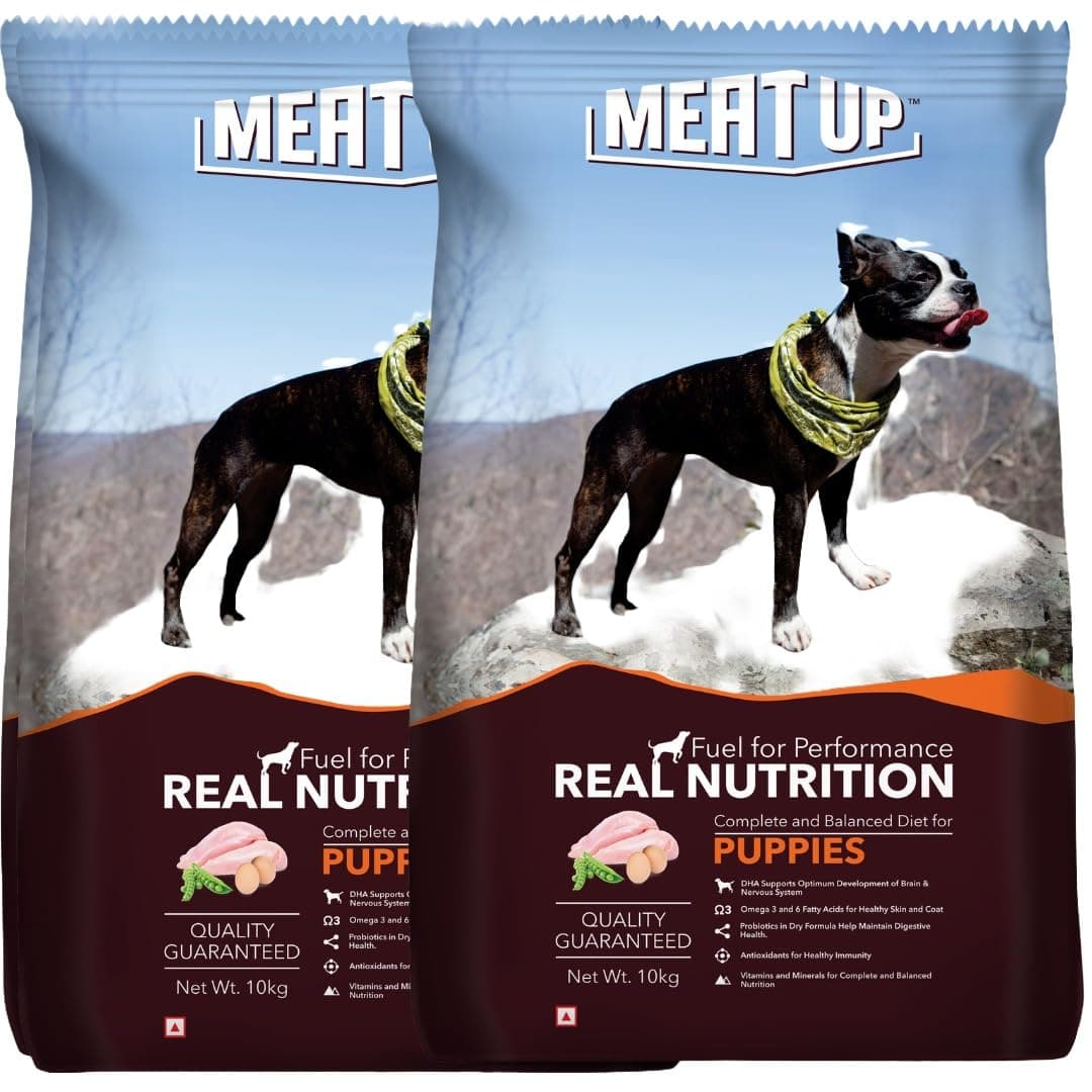 Meat Up Puppy Dry Dog Food 20kg (10kg + 10kg) | Real Chicken Flavor | Supports Brain & Nervous System Development | Promotes Digestive Health | Enriched with Vitamins and Minerals