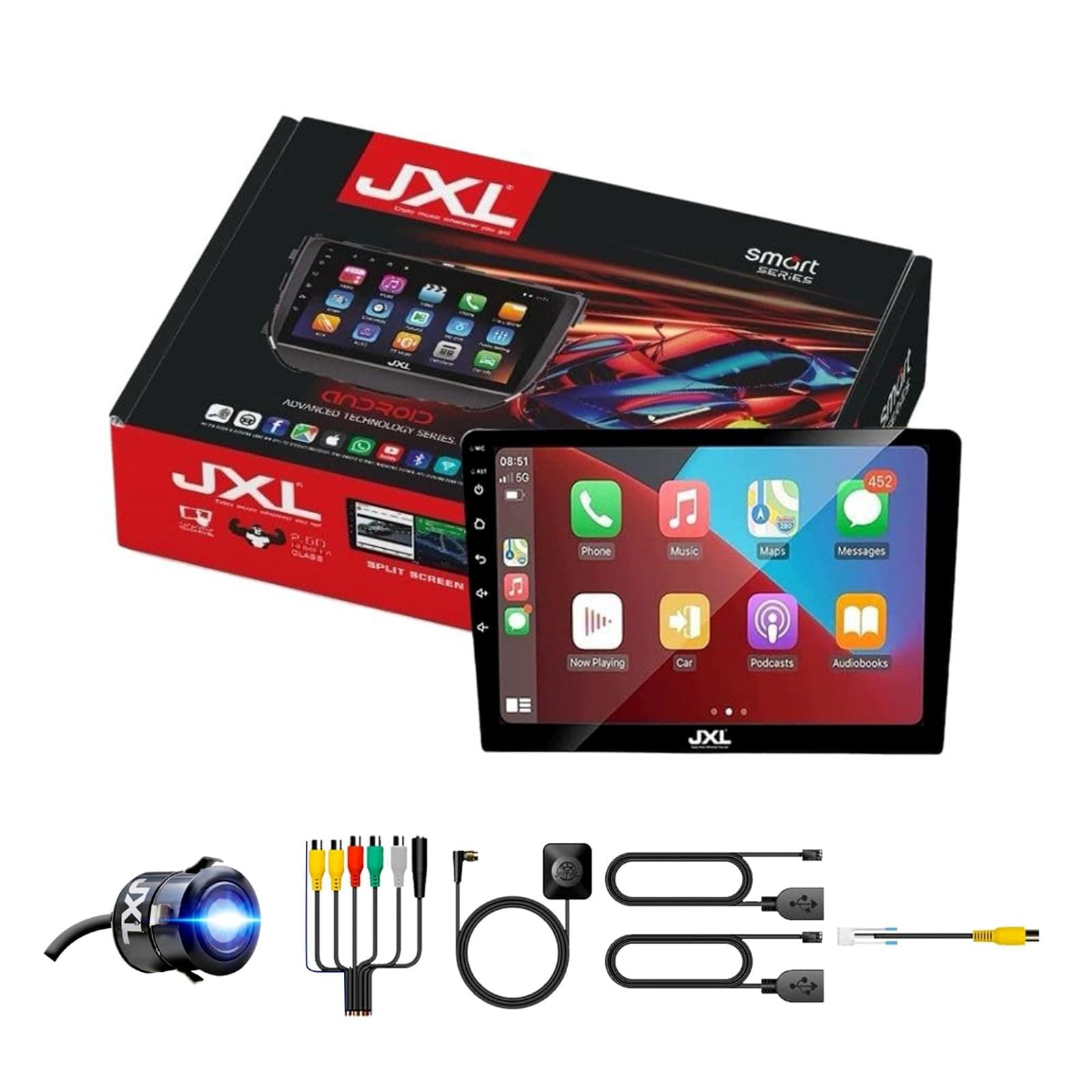 JXL 9 Inch HD 1280P Car Android Stereo 4GB RAM/64GB ROM with MTK (TS9) Processor Wireless Android Auto and Wireless Apple Car Play Gorilla Glass IPS Display with AHD Camera