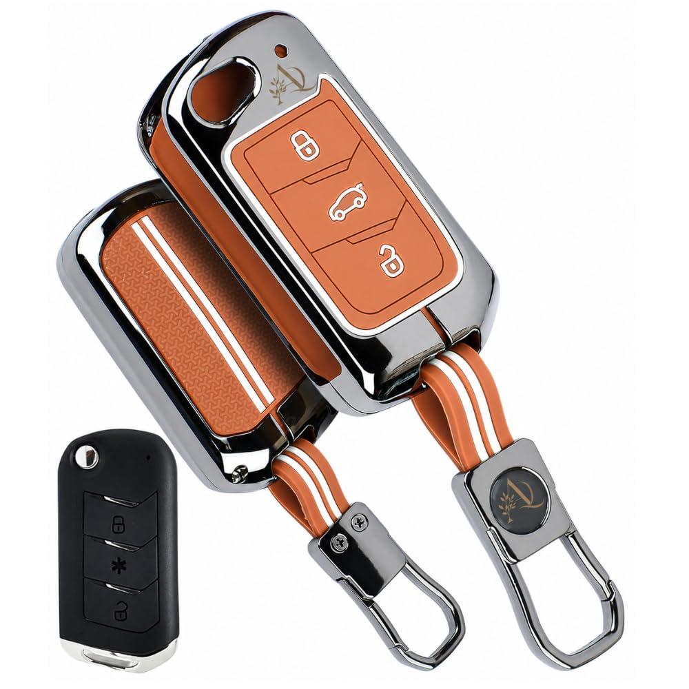 ANTIQKARI Premium Metal Key Cover Compatible with Mahindra Scorpio N, 3XO, XUV300, Marazzo, XUV700, XUV400 EV, Bolero & Thar Roxx | 3 Button Flip Key | (Metal Silicon Brown)