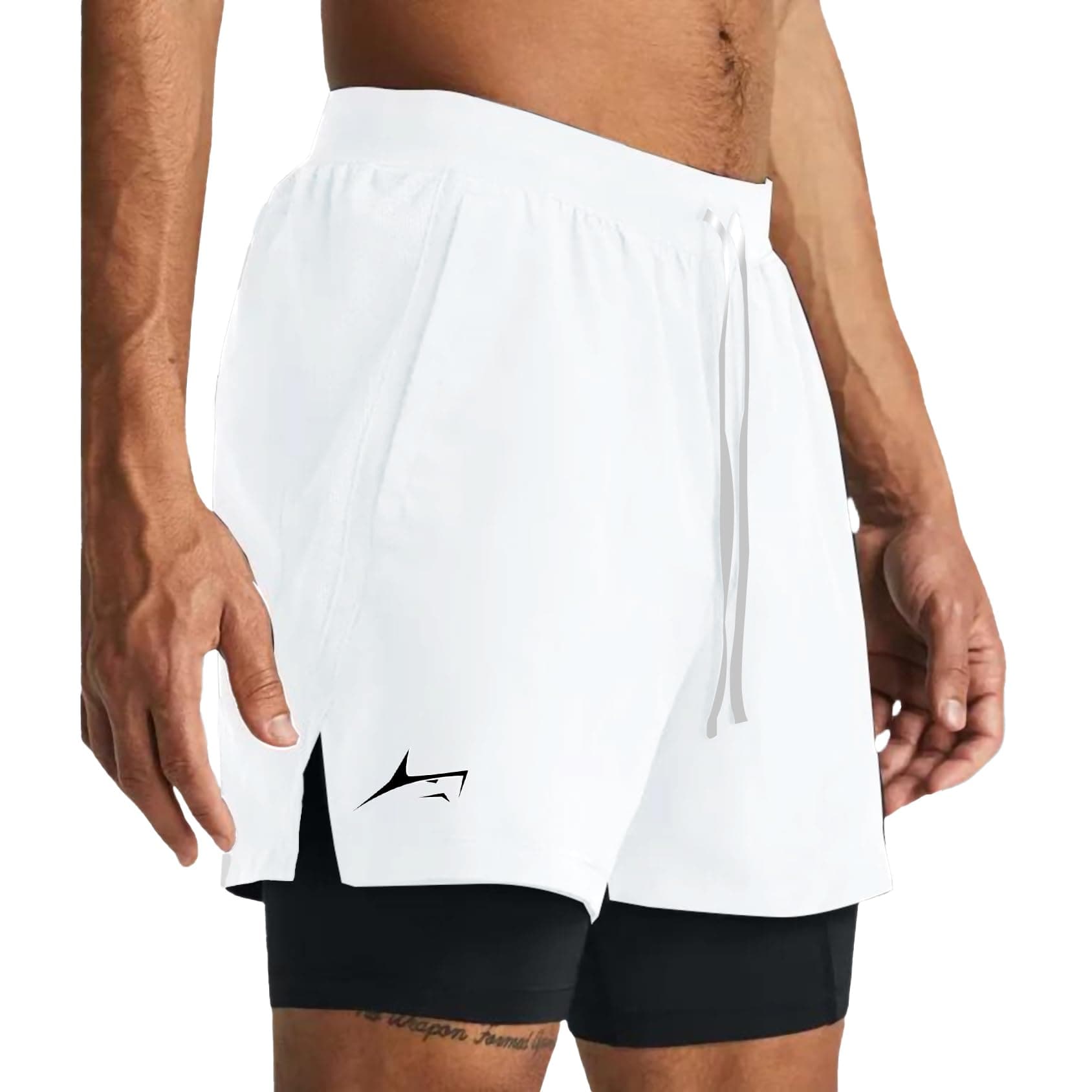 PROSHARX 2 in 1 Active Dual Shorts with Inner Tights Layer | Men's Double Layer Short for Running, Gym & Sports (L, White)
