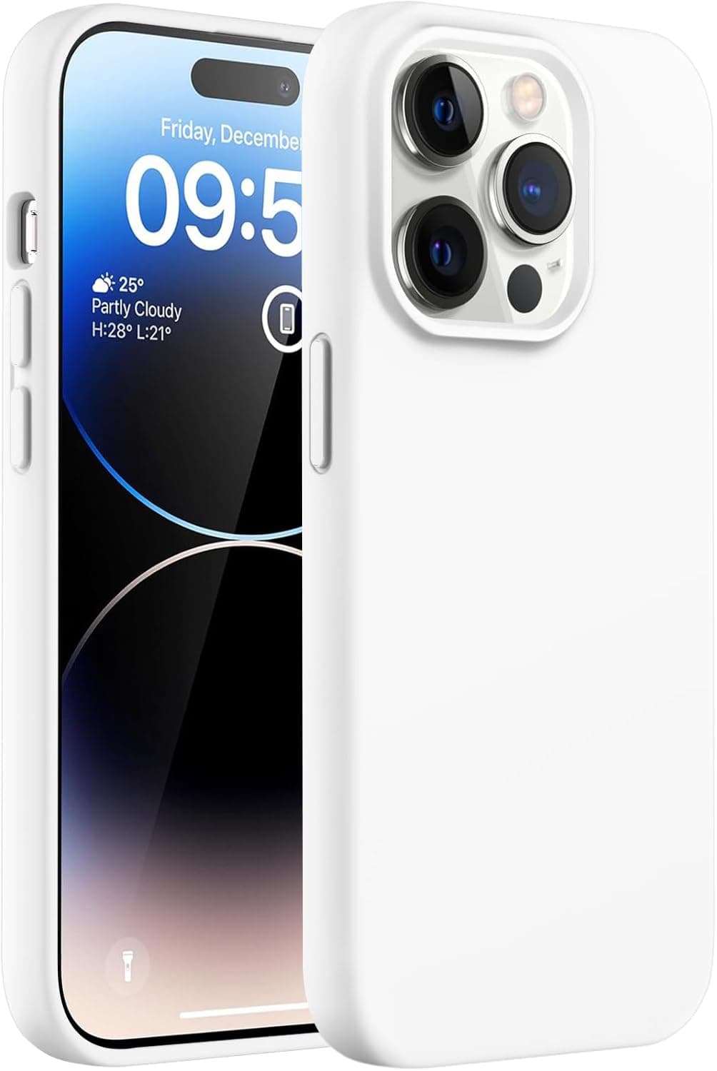 DIZORO Liquid Silicone Compatible for iPhone 14 Pro Case Gel Rubber with Microfiber Lining Non-Slip Full Body Protective Shockproof Back Cover (White, 6.1 inch)