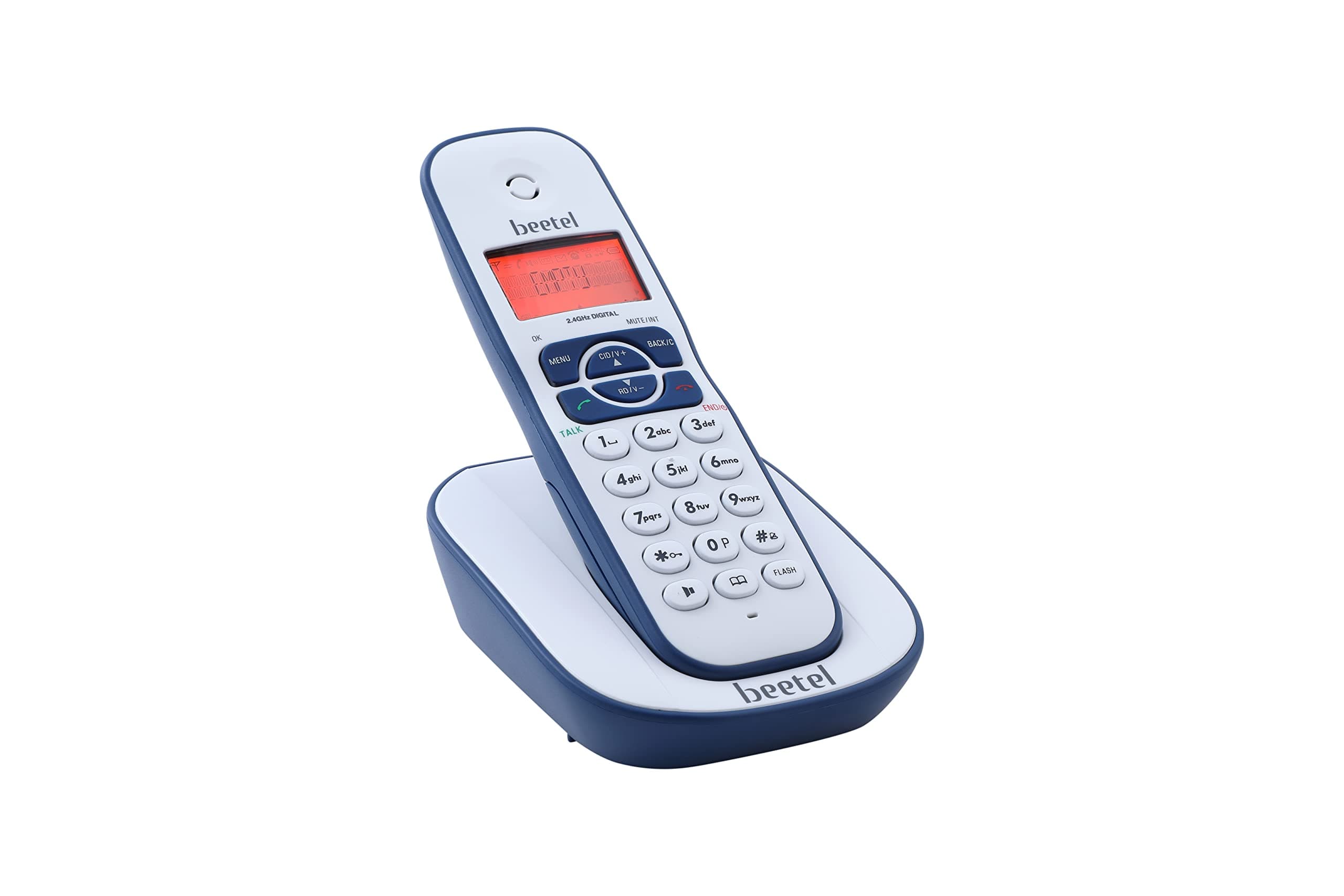 Beetel X73N Cordless 2.4Ghz Cordless Landline Phone with Caller ID Display, 2-Way Speaker Phone with Volume Controls, Auto Answer, Alarm Function, Stylish Design (Blue/White)(X73N)