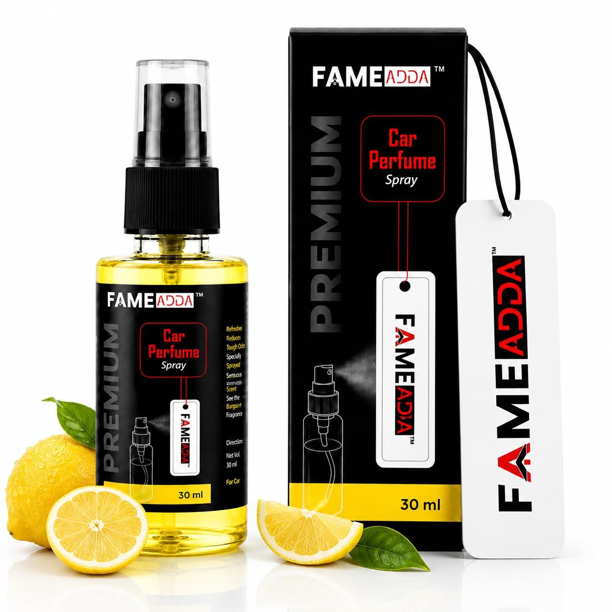 FAMEADDA Lemon Premium Car Perfume Luxury Spray 30 ML with Hanging Card/Travel Friendly Car Air Fresheners/Long Lasting 250+ Sprays Fragrance/Eliminates Bad Odour for Car, Office & Home