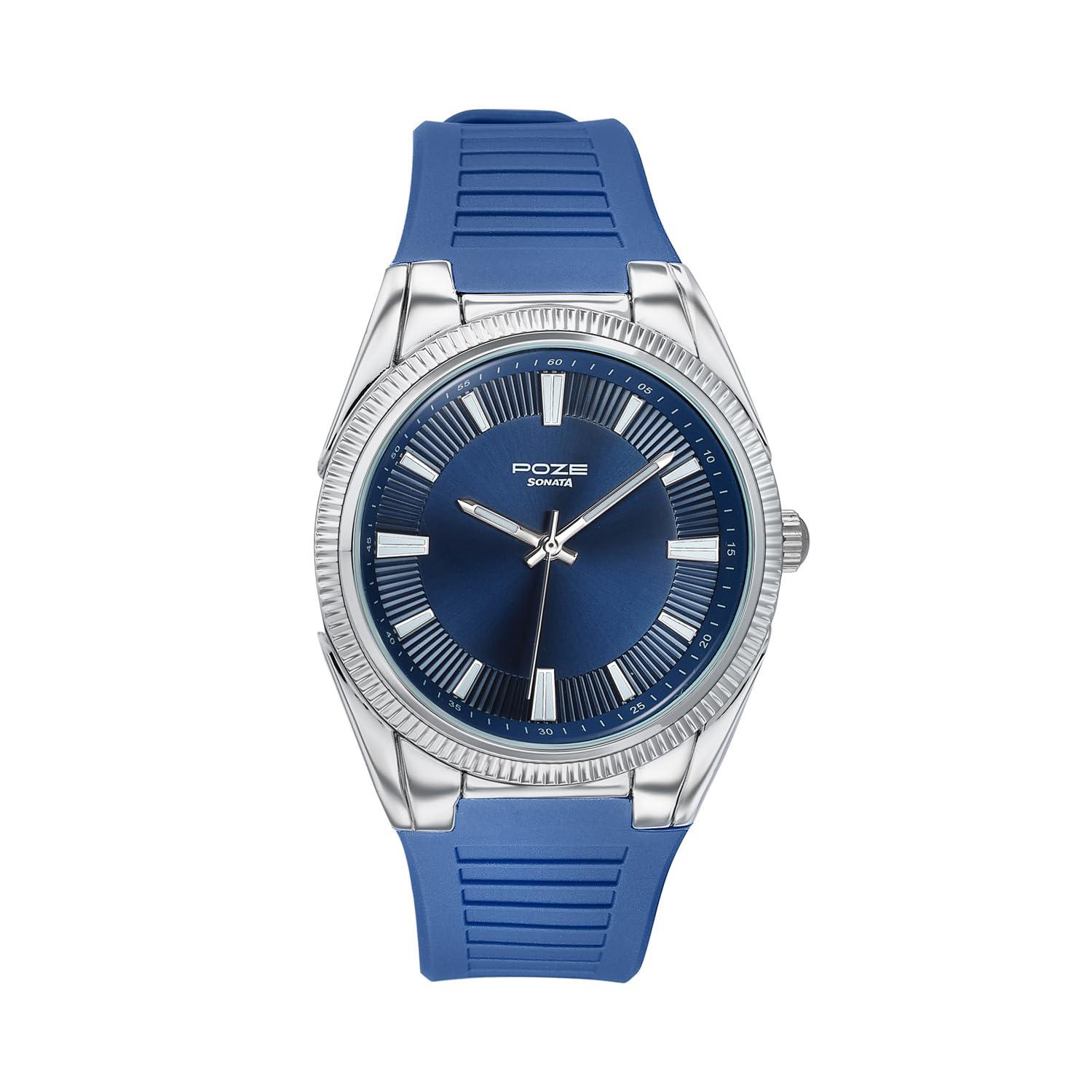 Sonata Poze 7 Analog Blue Dial Blue Silicone Strap Watch for Men - SP70099SP01W