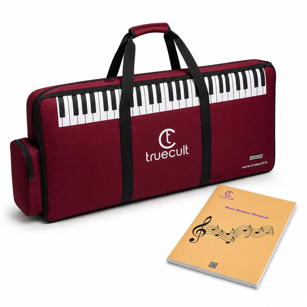 True Cult KBR-01 Nylon Portable, Red Keyboard Gig Bag, | Cover For 61-Keys Yamaha, Or Casio Keyboard Material, Easy To Carry, With Grip Handle, | Strong Durable Material, with Music Notation Notebook,
